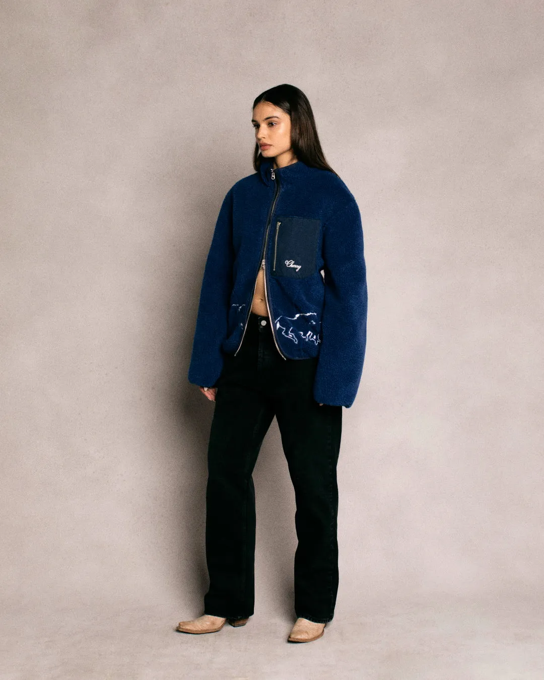 Embroidered Sherpa Jacket (Royal)