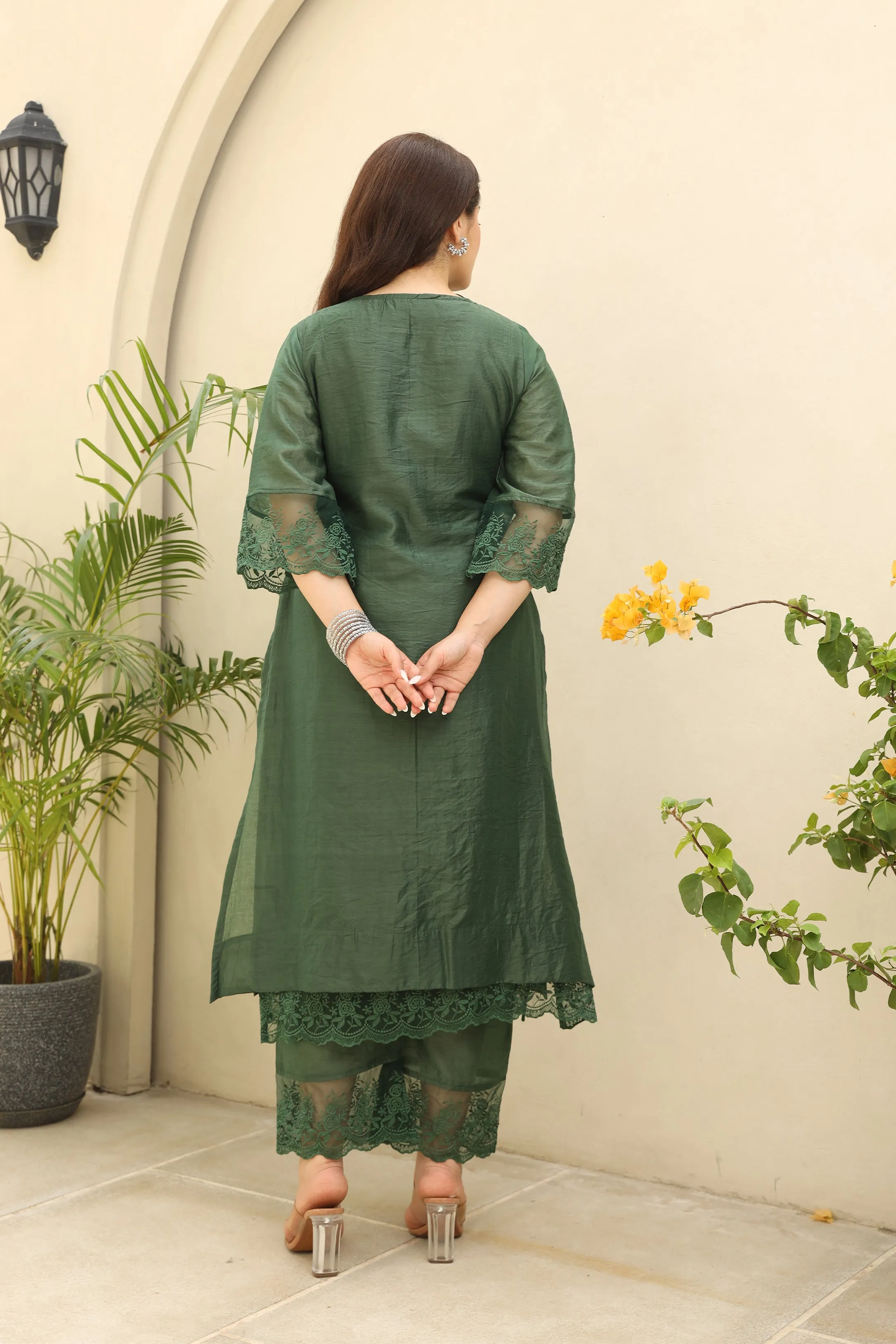 Emerald Elegance Chanderi fabric suit set