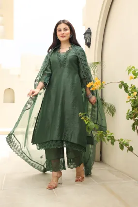 Emerald Elegance Chanderi fabric suit set