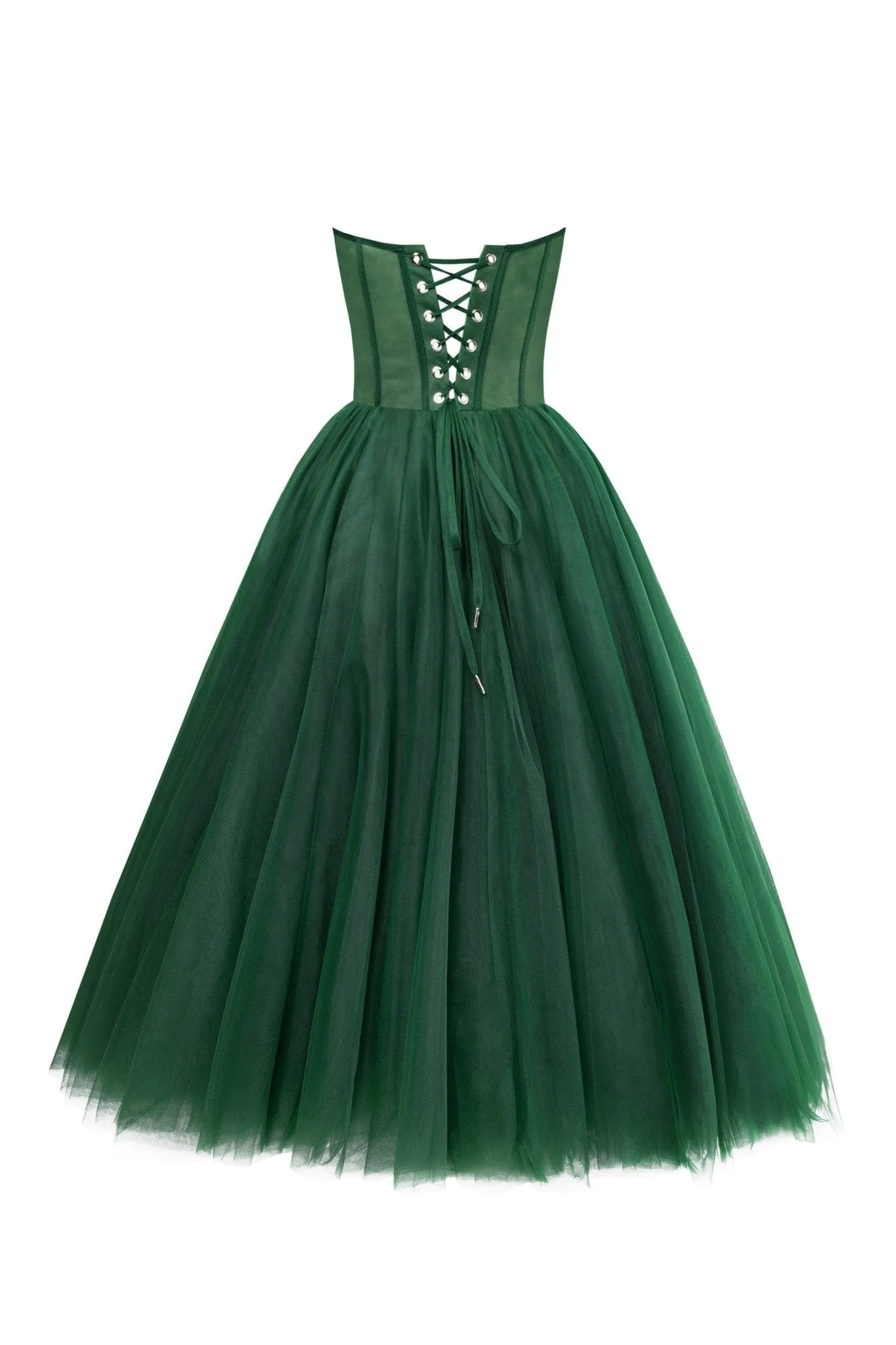 Emerald Green Strapless Puffy Midi Tulle Dress