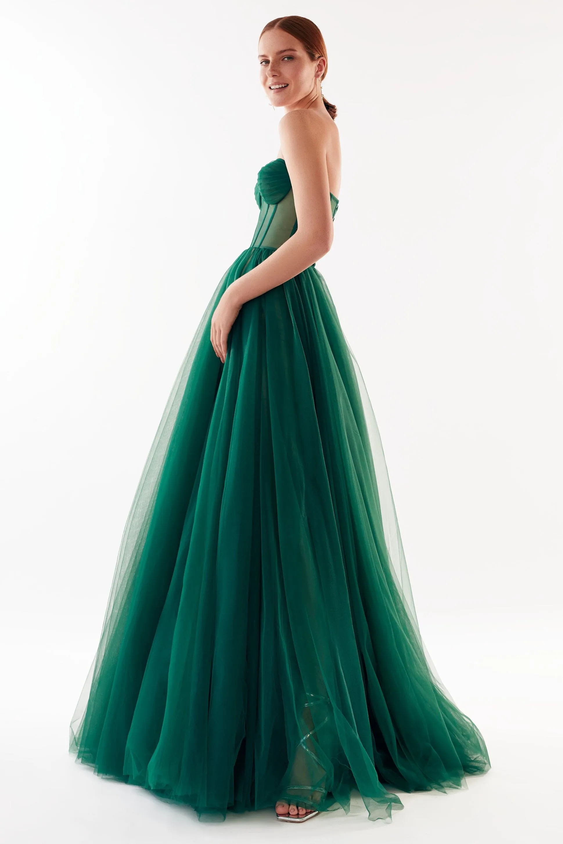 Emerald Green Tulle Maxi Dress with a Corset Bustier