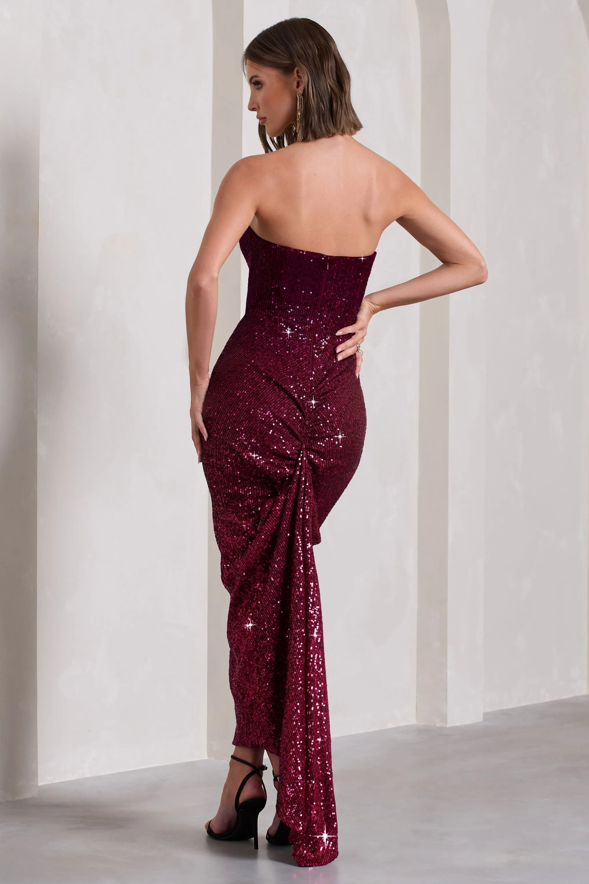 Fade | Berry Ombre Sequin Bandeau Bodycon Maxi Dress