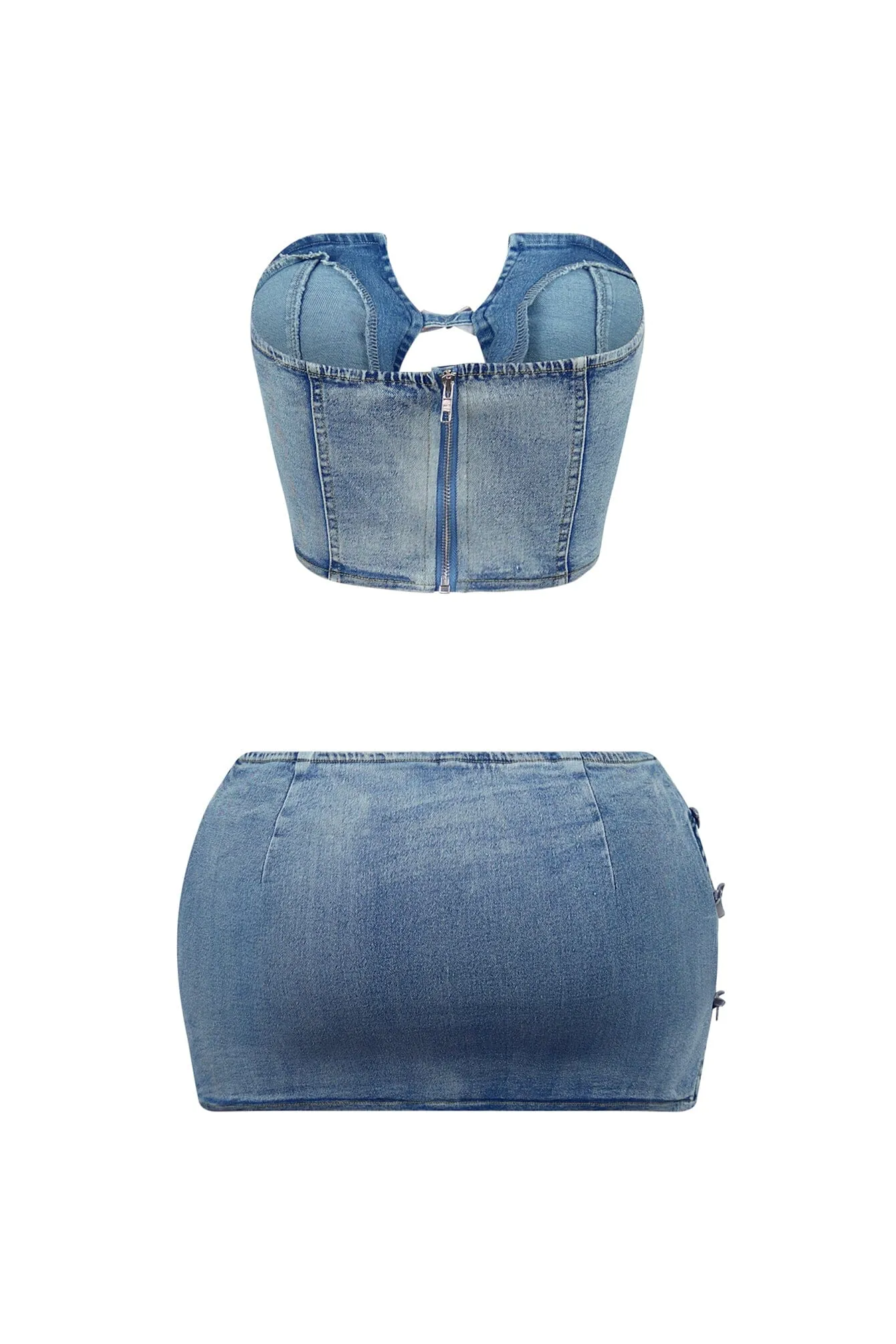 Get Away Denim Top & Low Rise Skirt SET