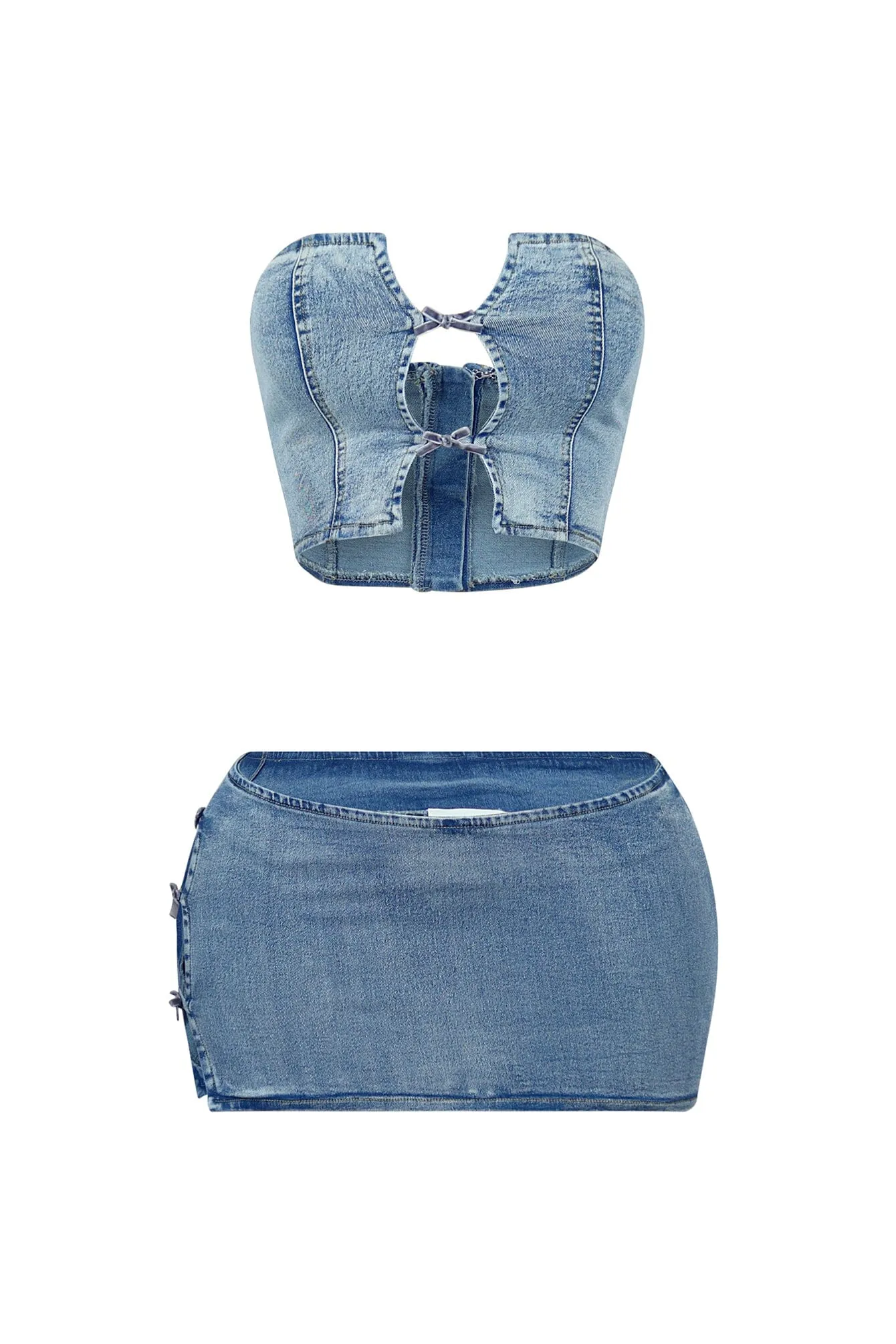 Get Away Denim Top & Low Rise Skirt SET