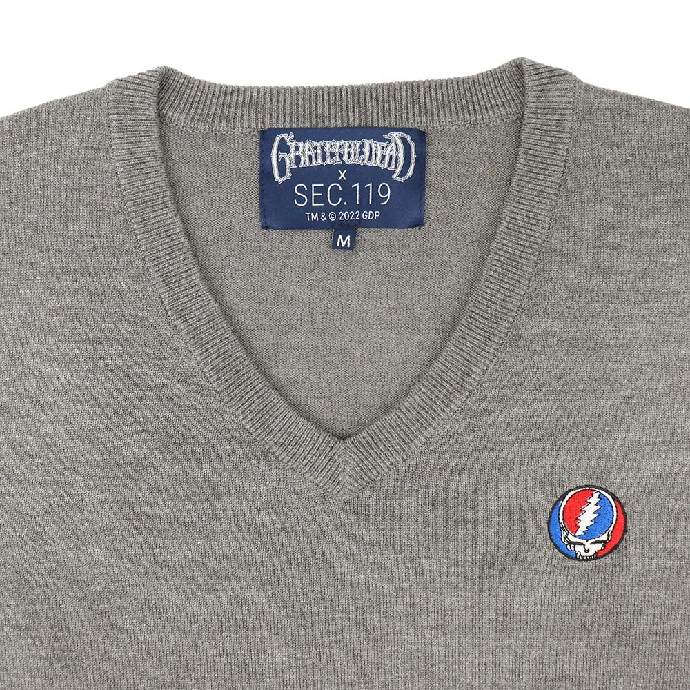 Grateful Dead | V Neck Sweater | Steal Your Face in Grey