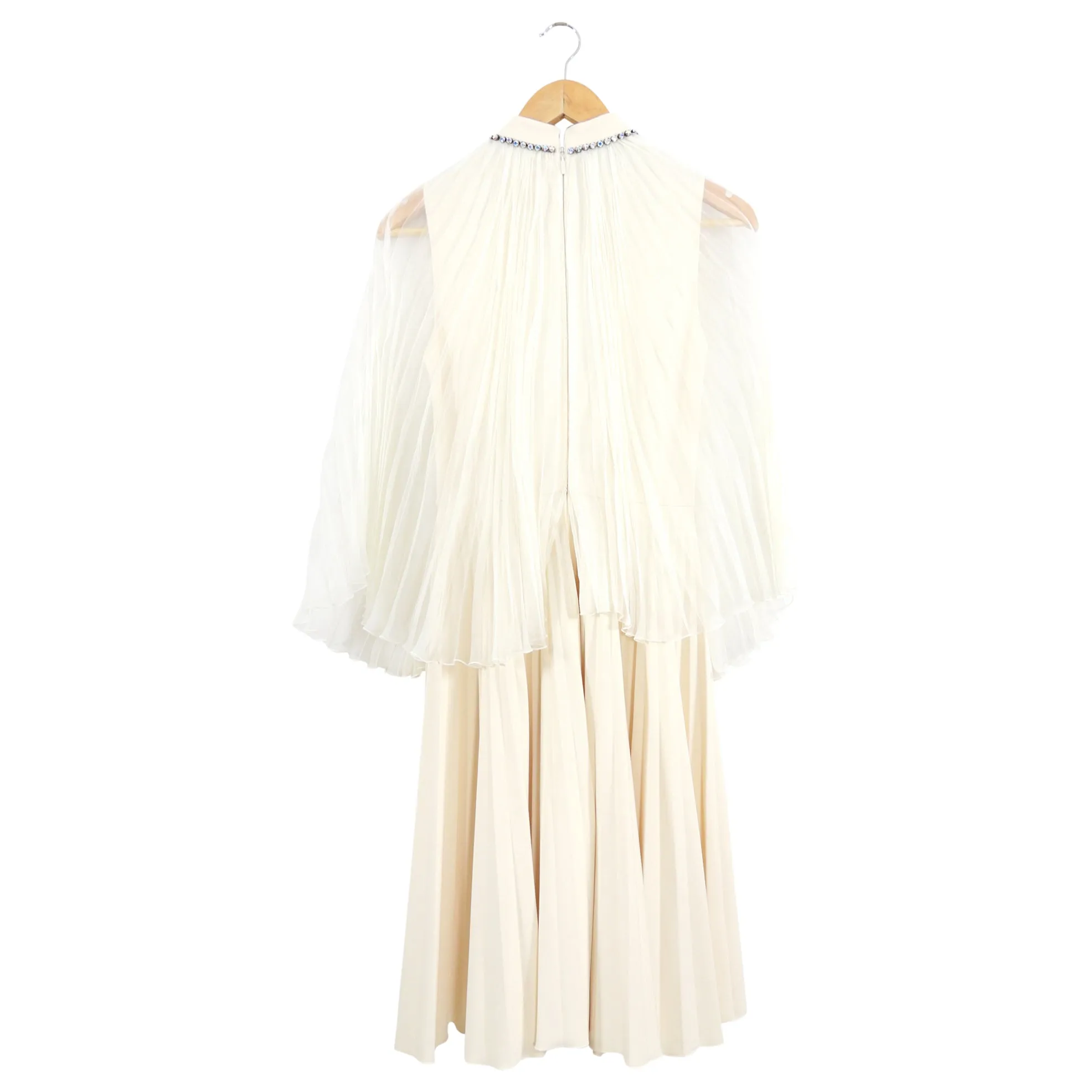 Gucci Ivory Pleated Sheer Overlay Dress with Crystals - XS / 2