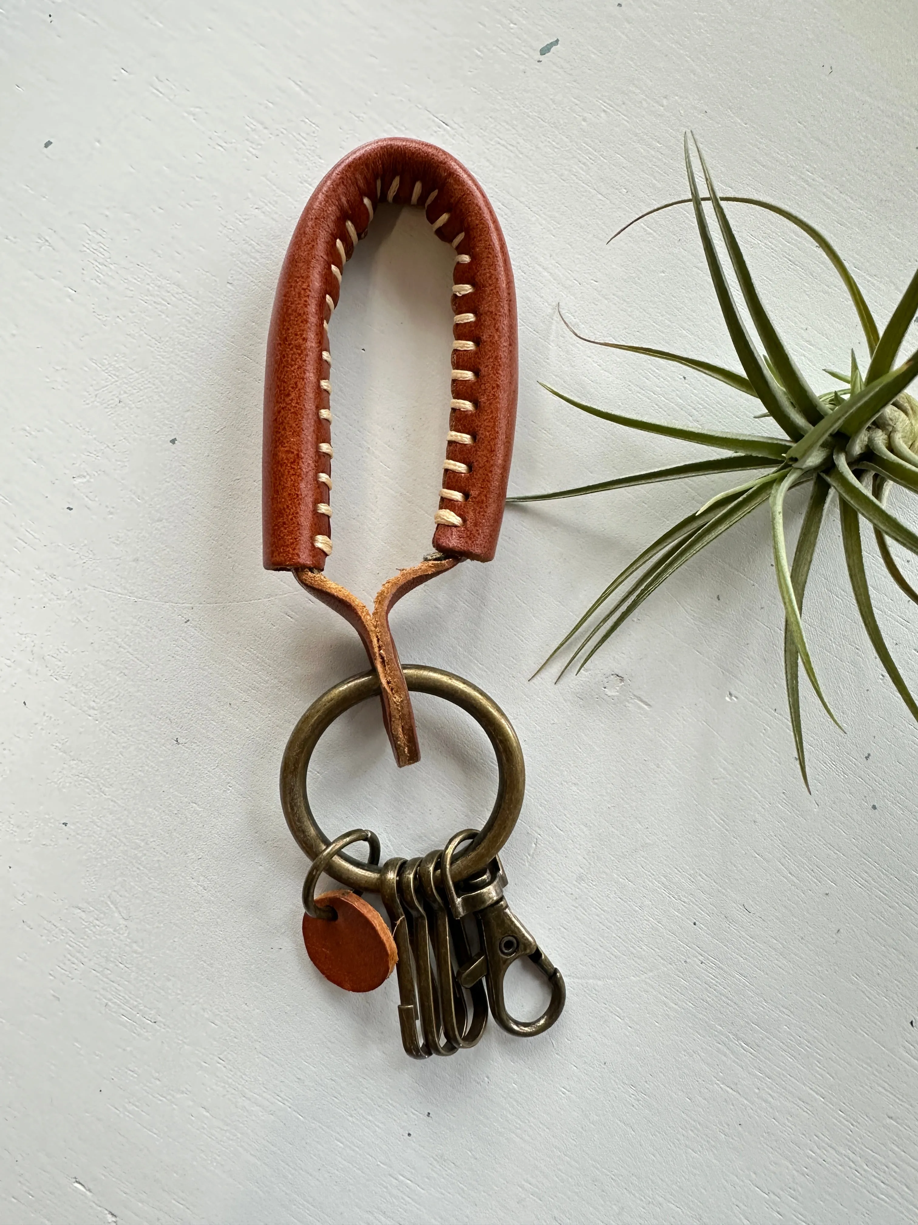 Handmade Hand Stitch Loop Genuine Leather Keychain