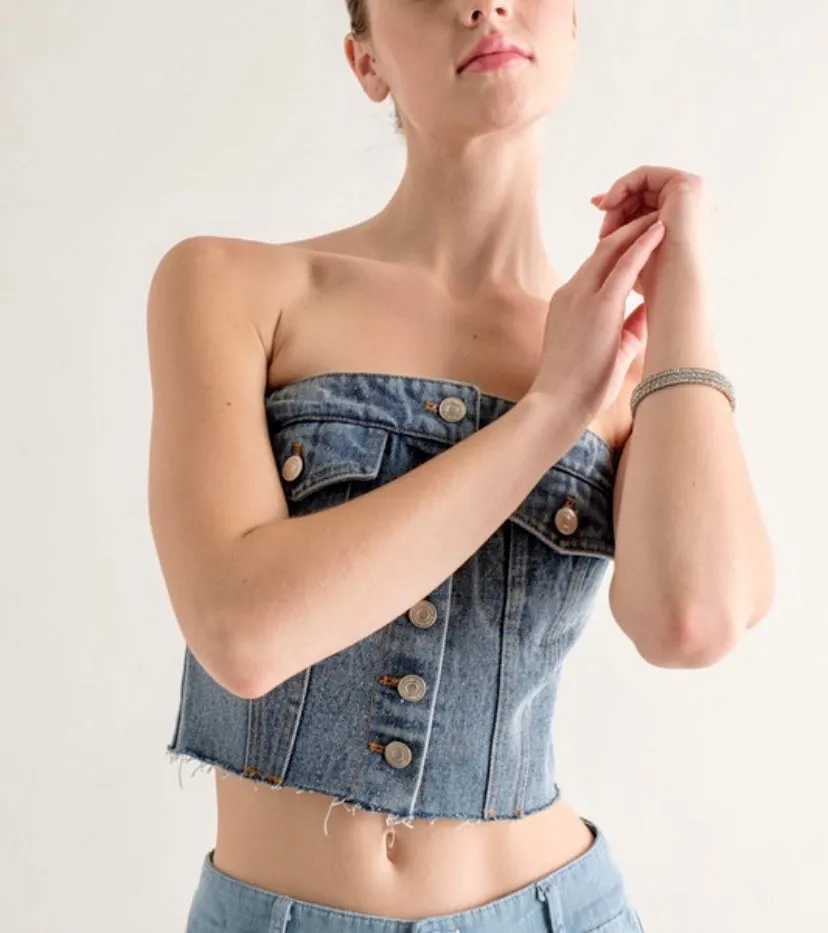 Hanna pink denim strapless top