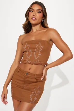 Honky Tonk Embroidered Top - Brown