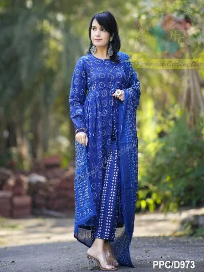 Indigo Blue Printed Cotton Salwar Suit Set