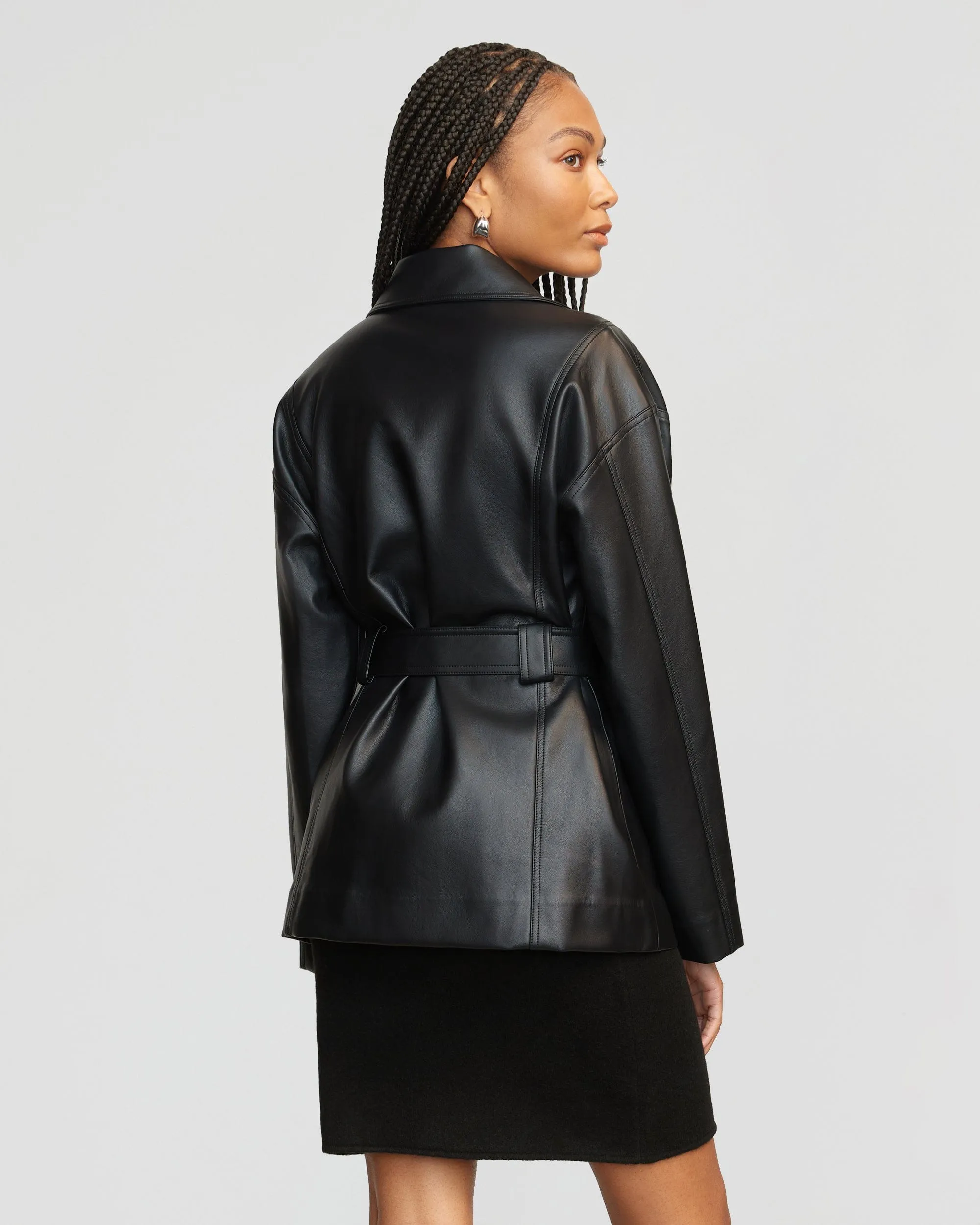 Kaden Tie-Waist Vegan Leather Jacket