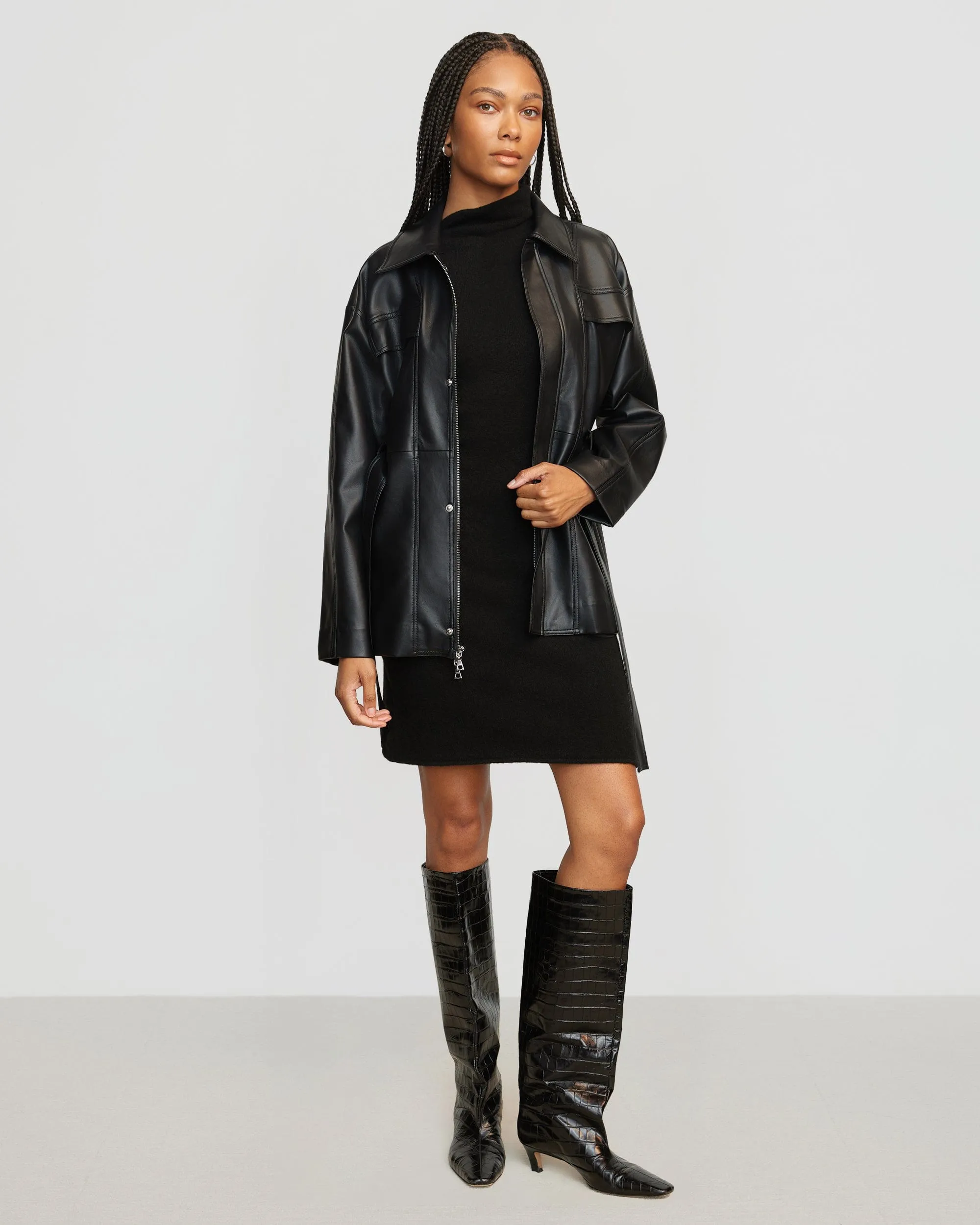 Kaden Tie-Waist Vegan Leather Jacket