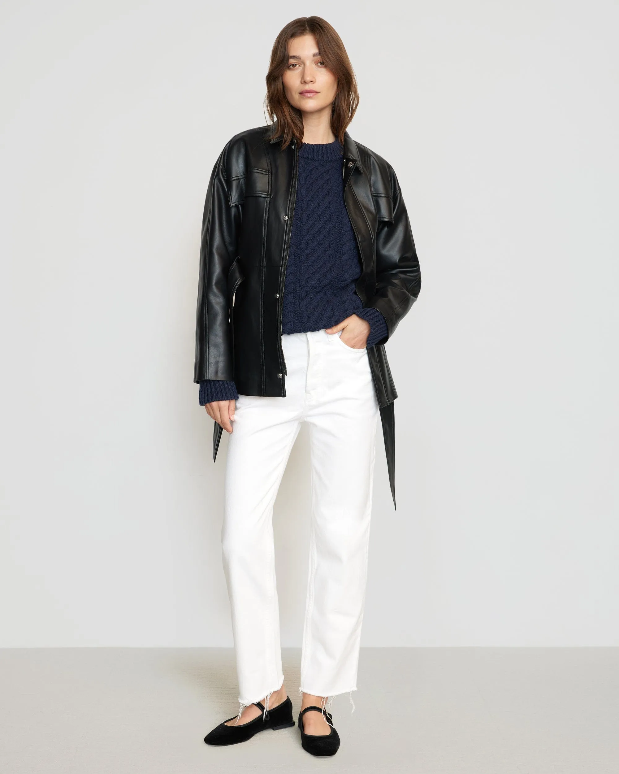 Kaden Tie-Waist Vegan Leather Jacket