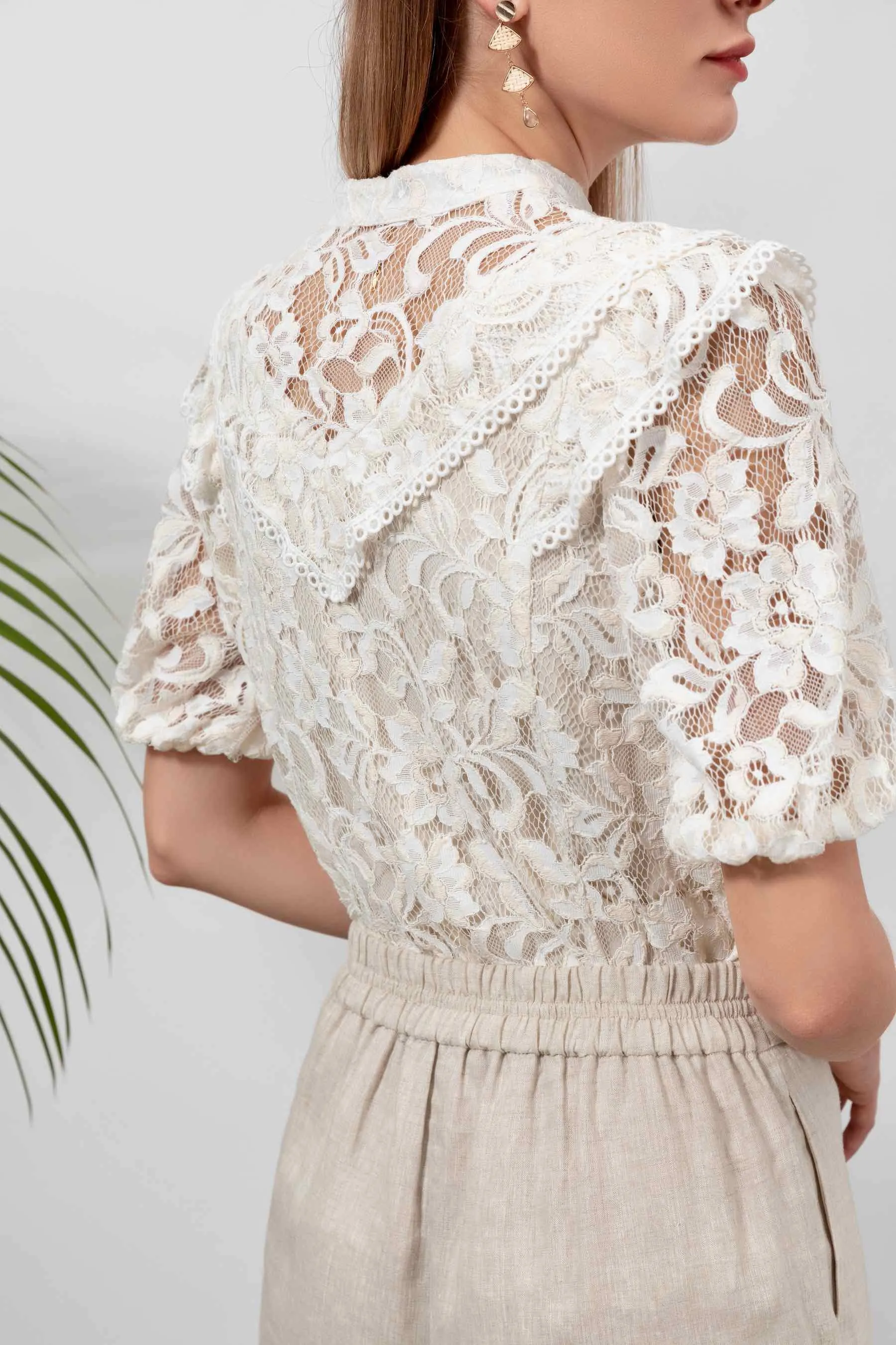 Kendall Lace Blouse - White/Beige