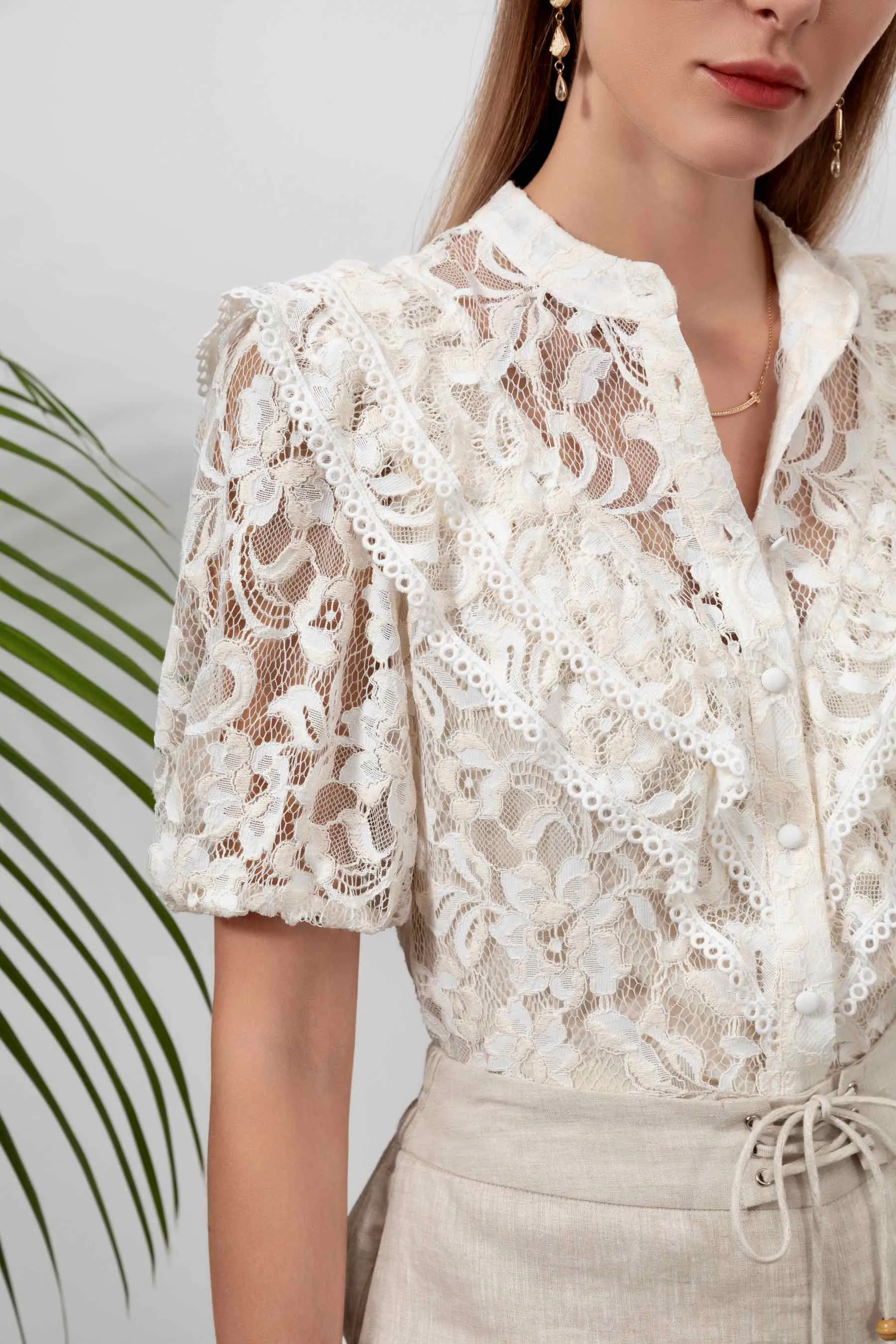 Kendall Lace Blouse - White/Beige