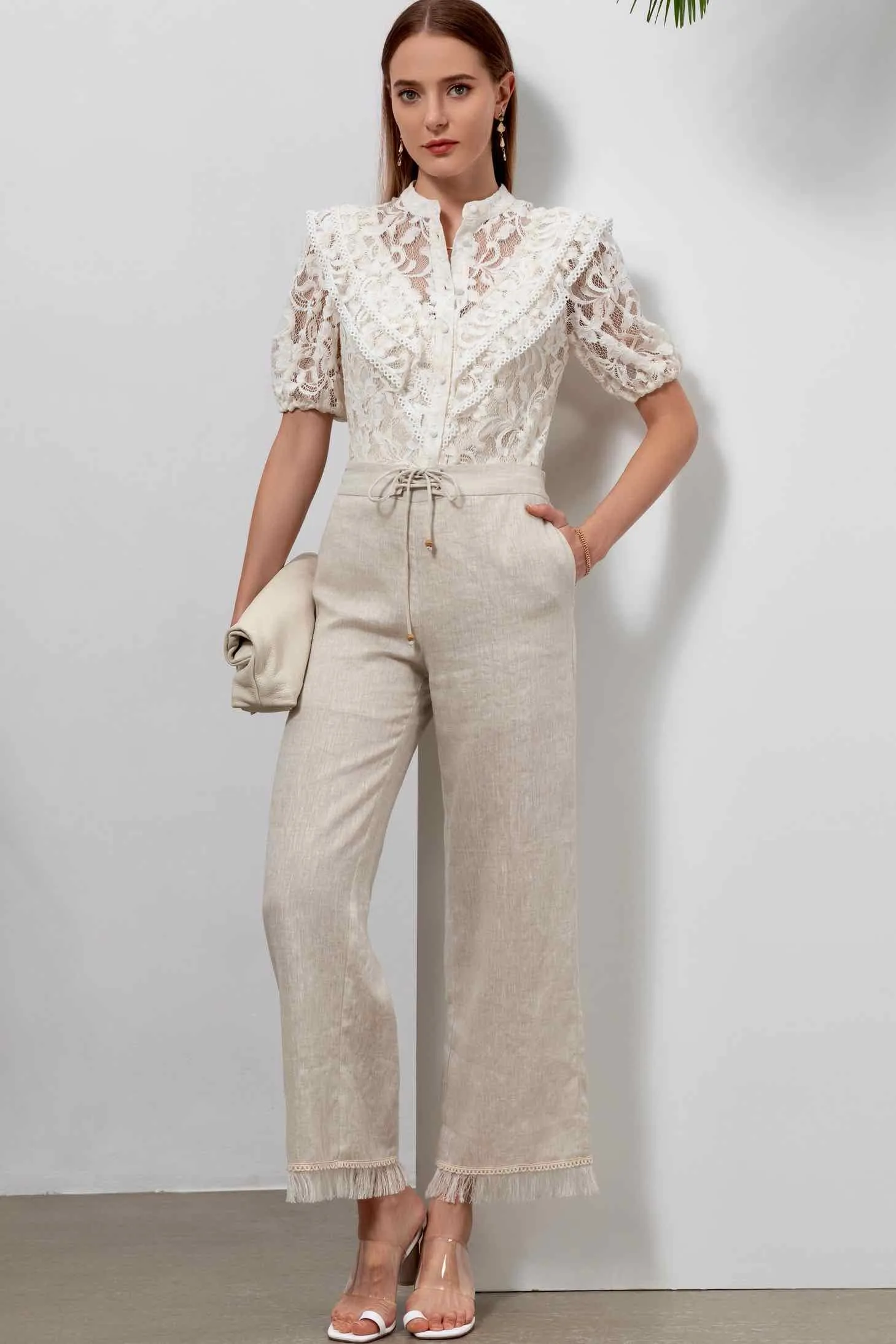 Kendall Lace Blouse - White/Beige