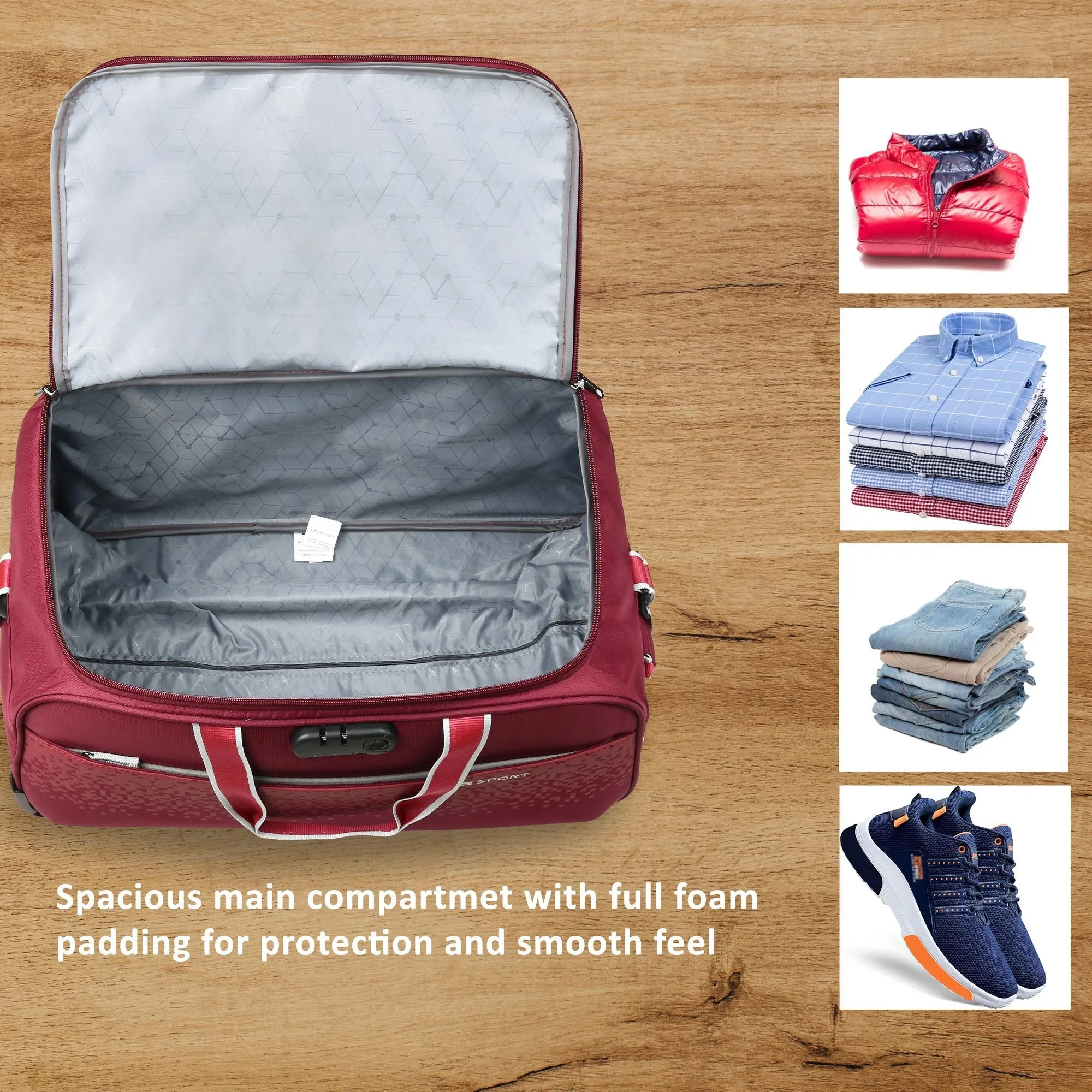 Lavie Sport Cabin Size 56 Litre Pixel Wheel Duffle Bag| | 2 Wheel Duffle Bag Maroon