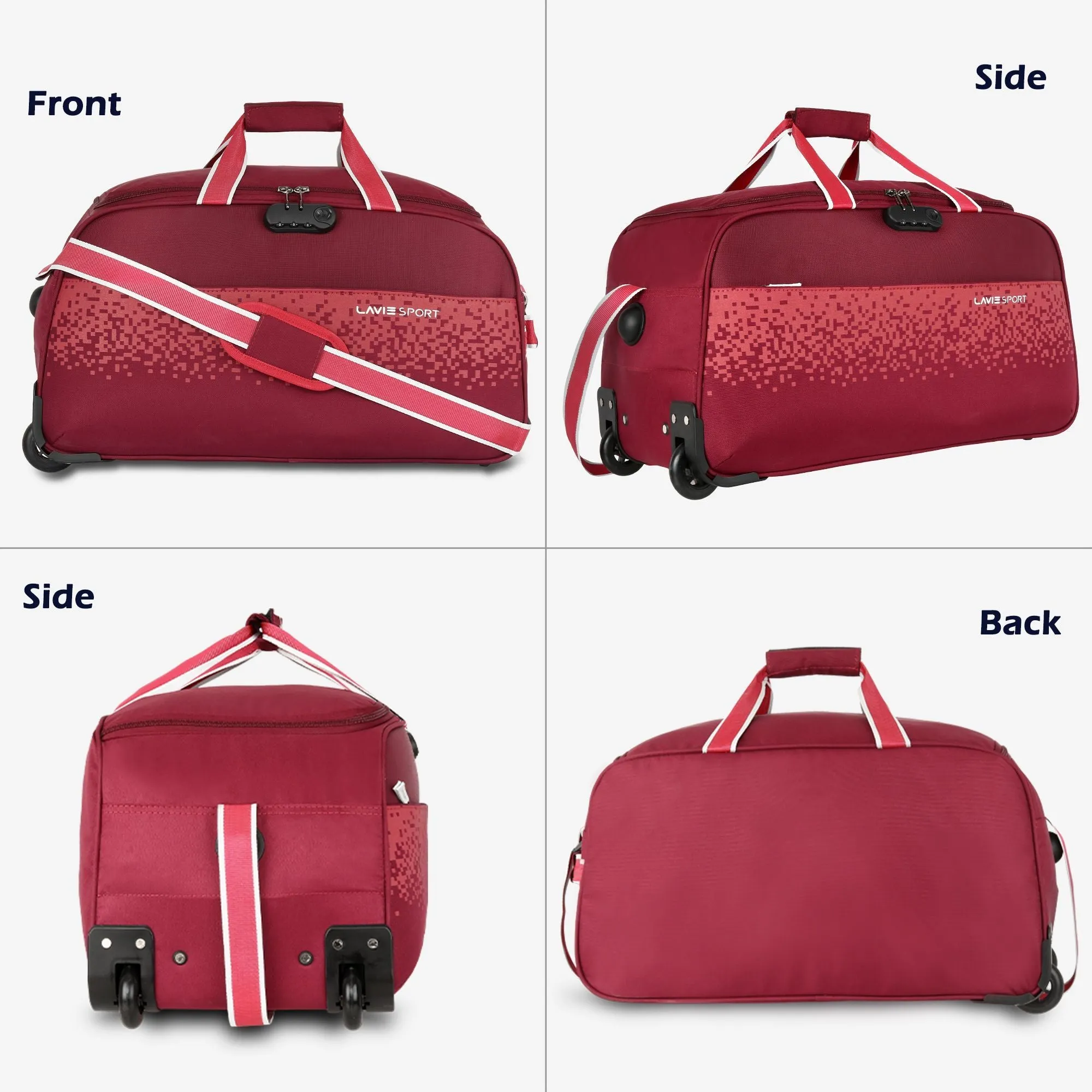 Lavie Sport Cabin Size 56 Litre Pixel Wheel Duffle Bag| | 2 Wheel Duffle Bag Maroon