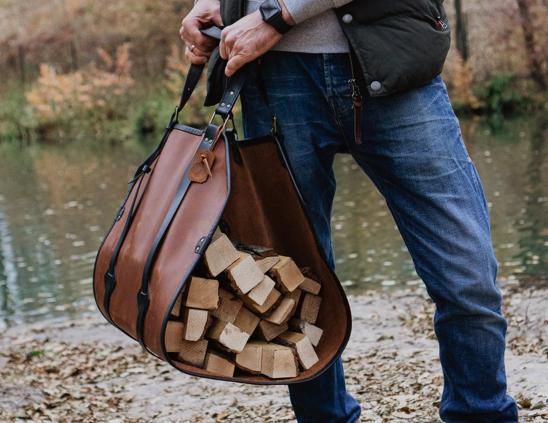 Leather Firewood Log Carrier | Handcrafted | Personalised Gift