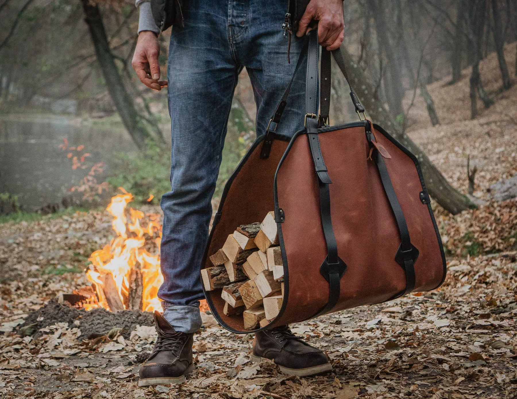 Leather Firewood Log Carrier | Handcrafted | Personalised Gift