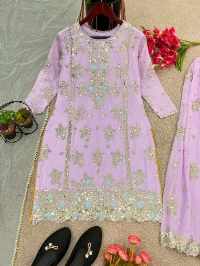 Light Pink Heavy Georgette Party Wear Sharara Suit Set