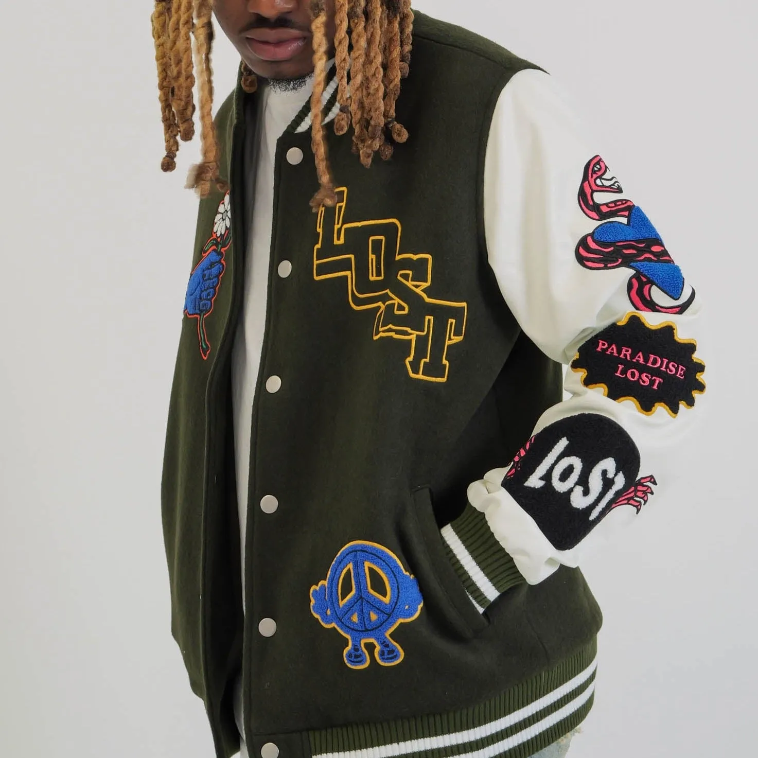 LOST ONES VARSITY JACKET OLIVE