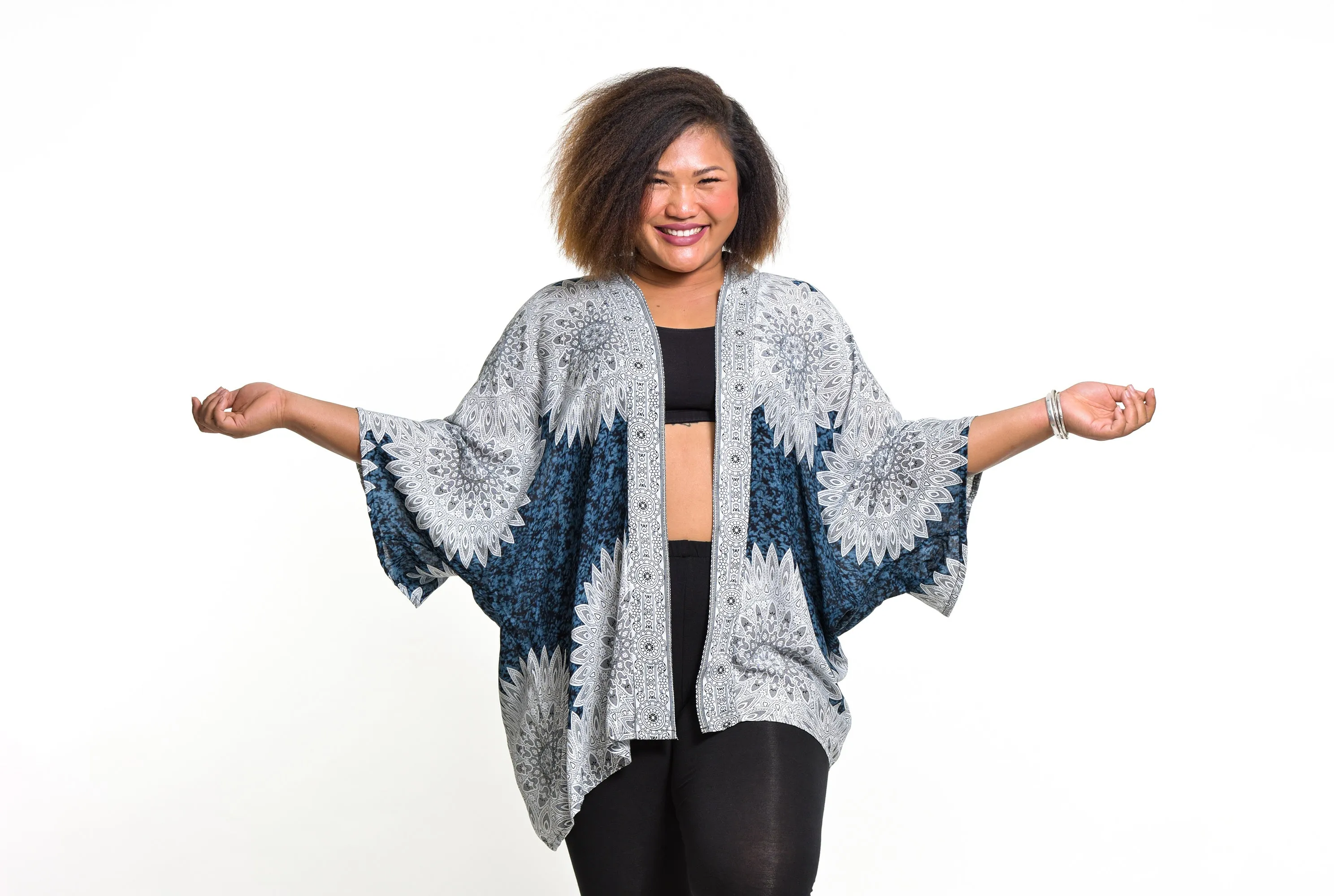 Marble Mandalas Kimono Cardigan in Indigo