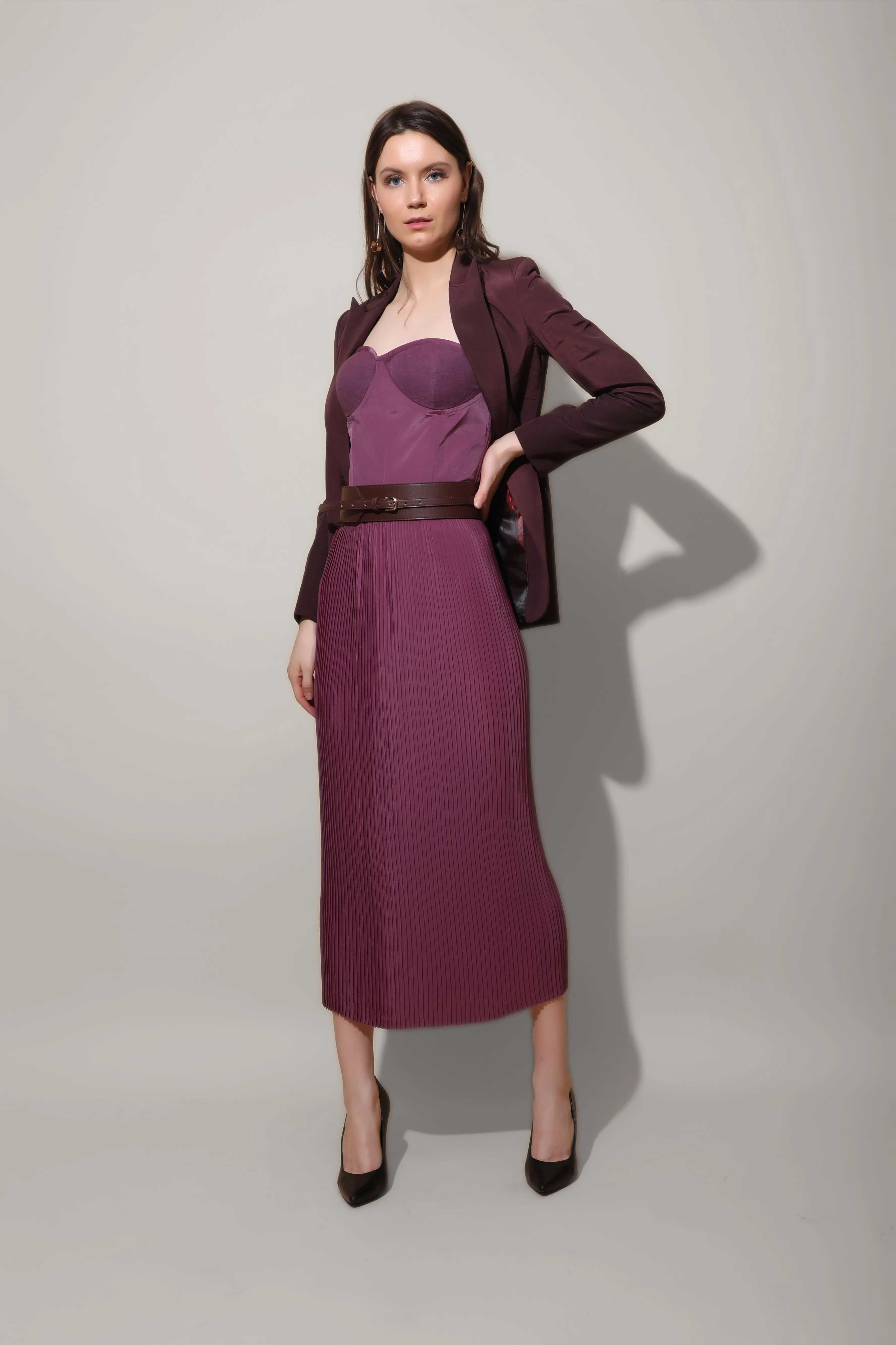 Mauve Pleated Corset Dress