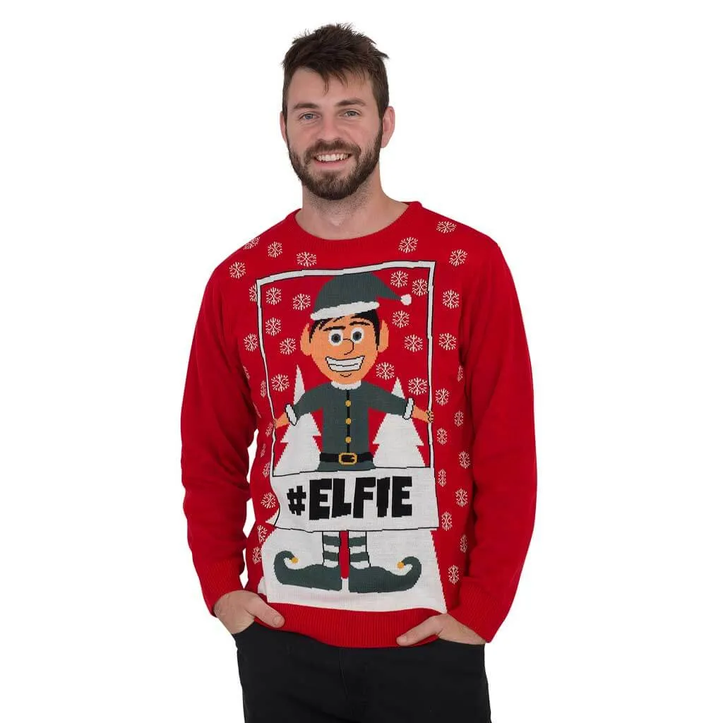 Mens #Elfie Hashtag Ugly Christmas Sweater