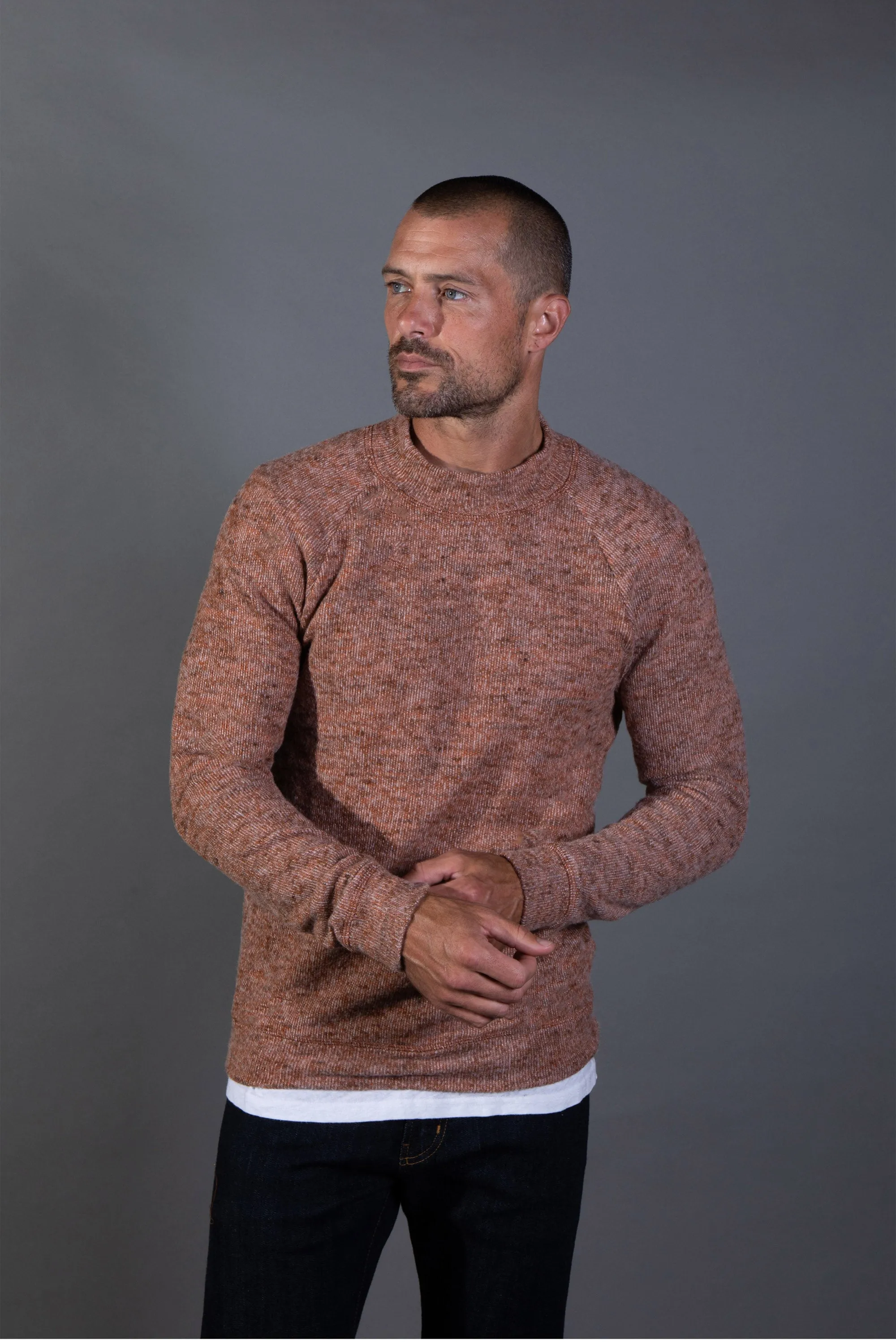 Men's Soft Knit Melange Wide Neck Pullover Sweater