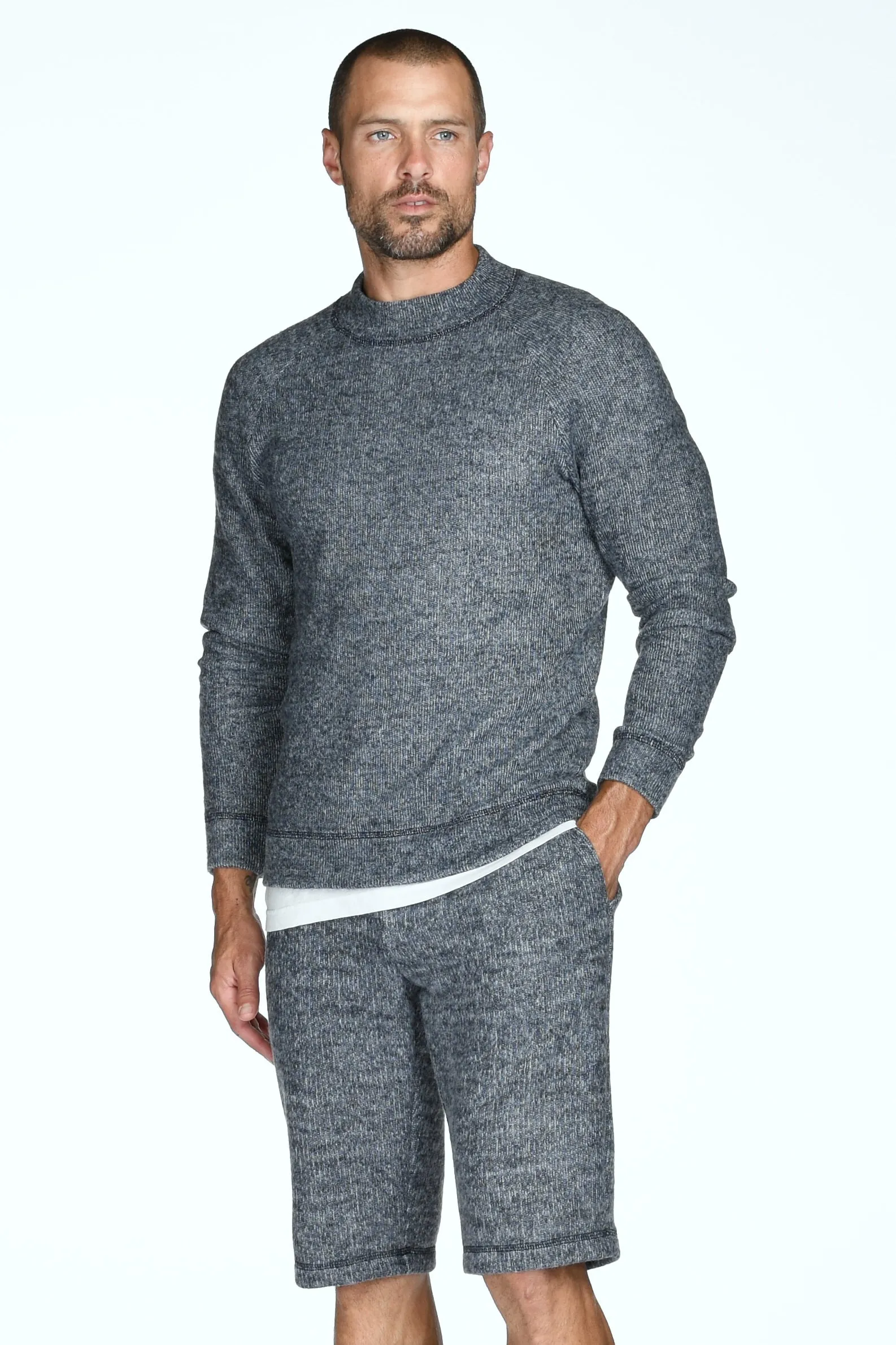 Men's Soft Knit Melange Wide Neck Pullover Sweater