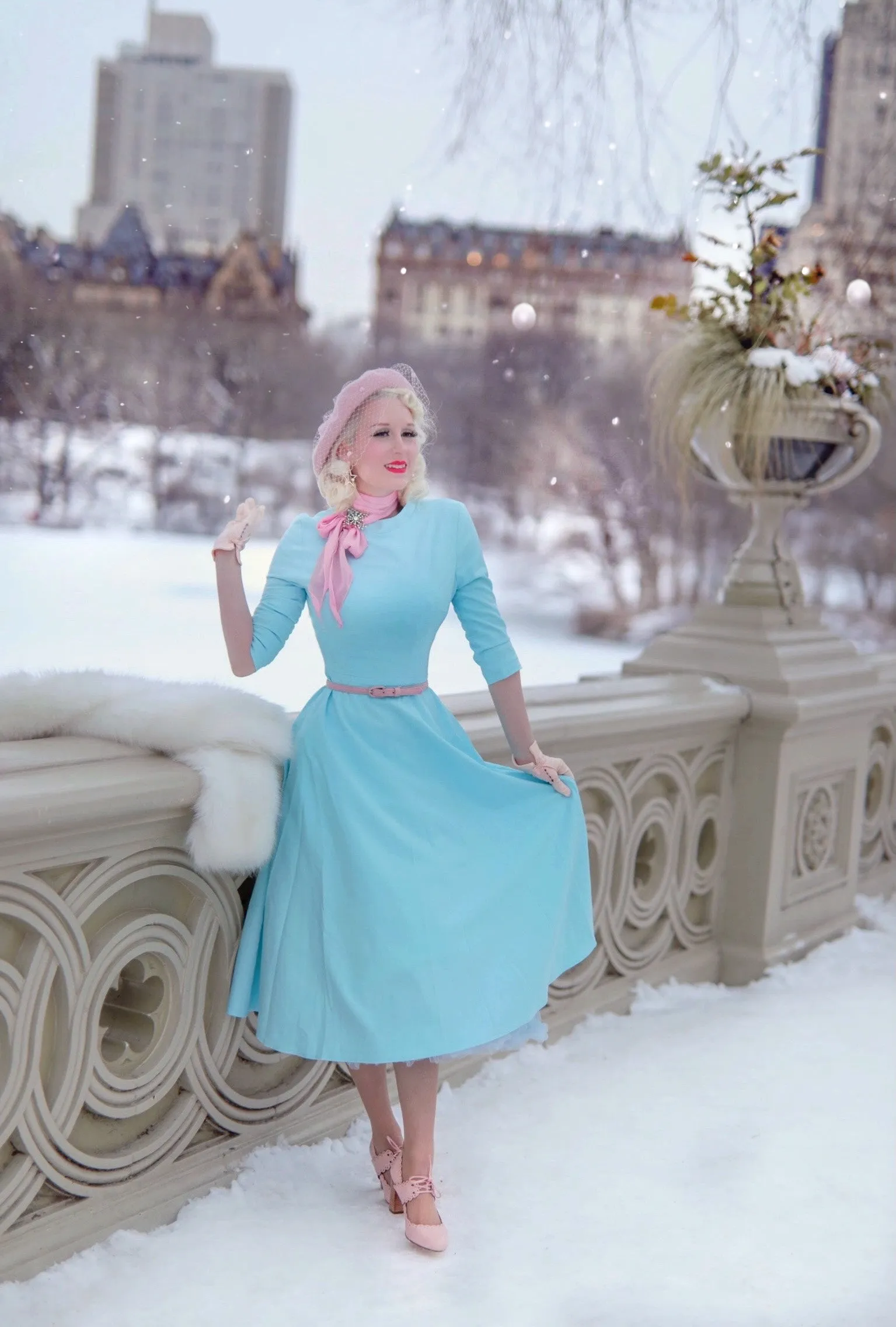 Mint blue pastel dress - swing dress with high collar