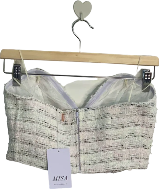 MISA White Check Tweed Strapless Top UK 6