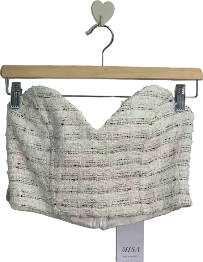 MISA White Check Tweed Strapless Top UK 6