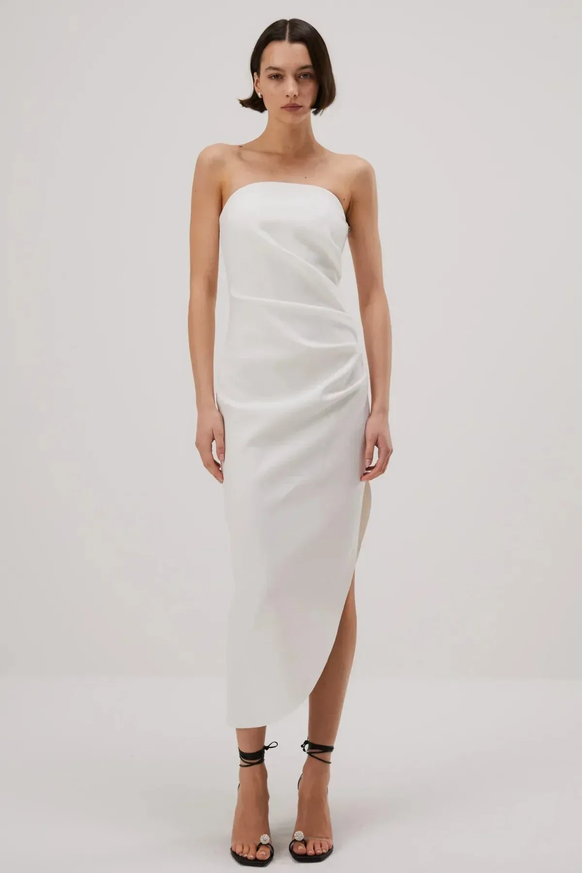 Misha Audrina Bonded Crepe Midi Dress - Ivory