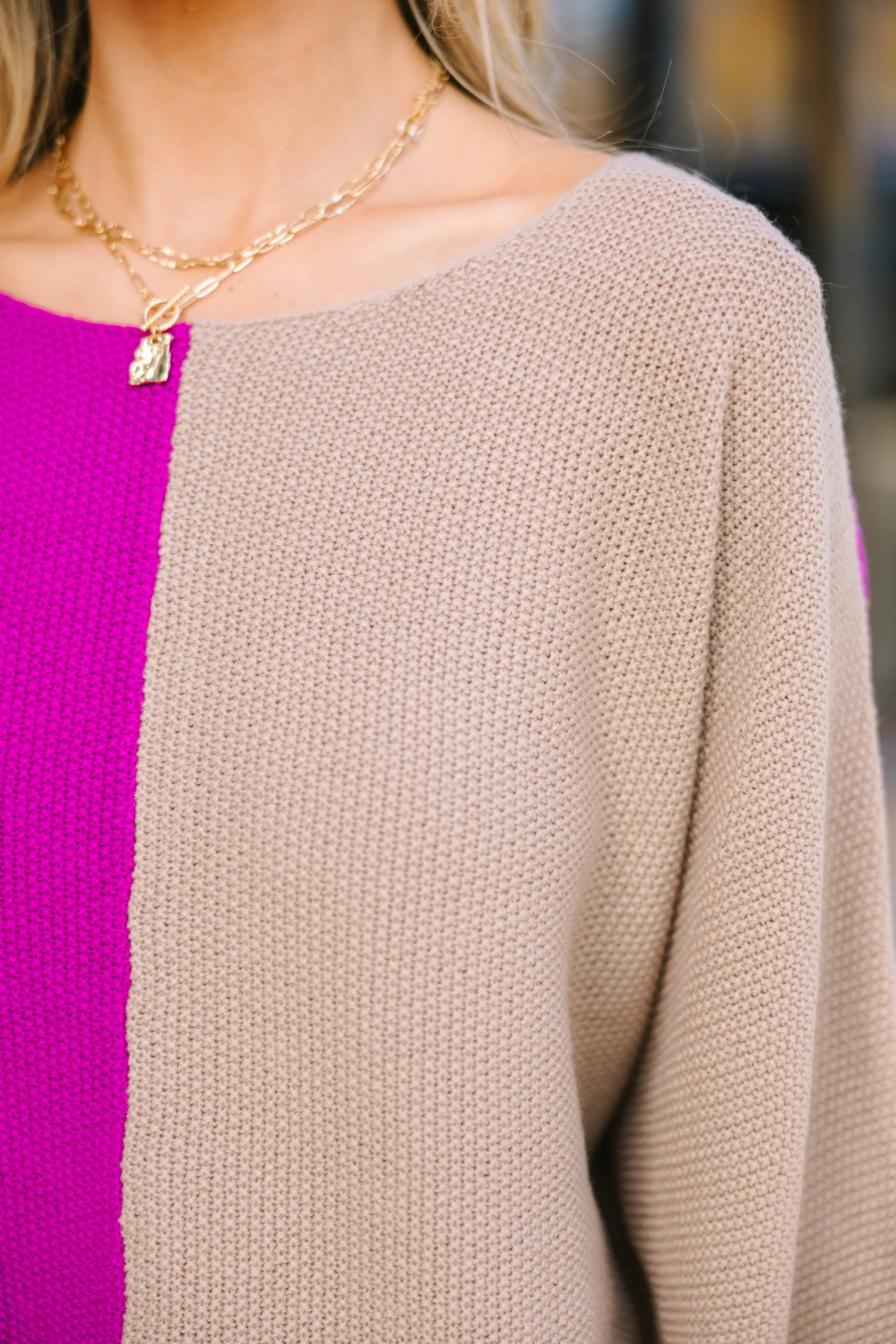 Once Around The Block Magenta Purple Colorblock Sweater