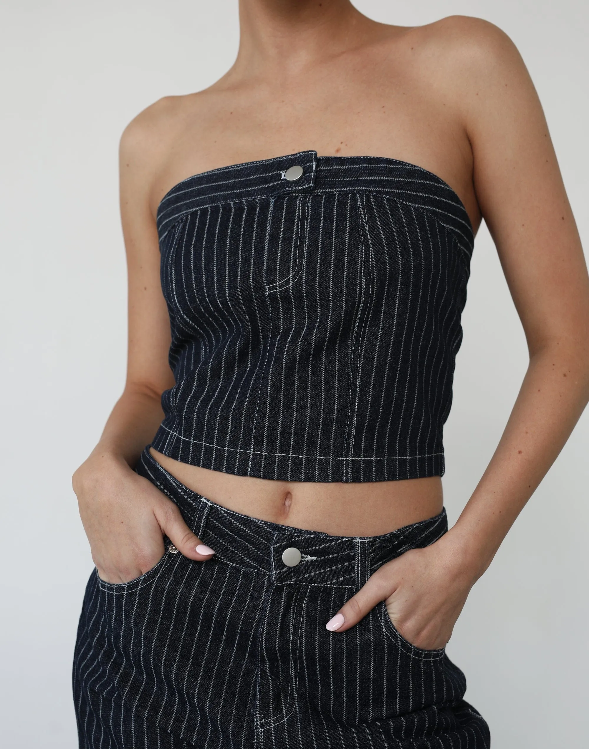 Pamela Corset Top (Pinstripe Denim)