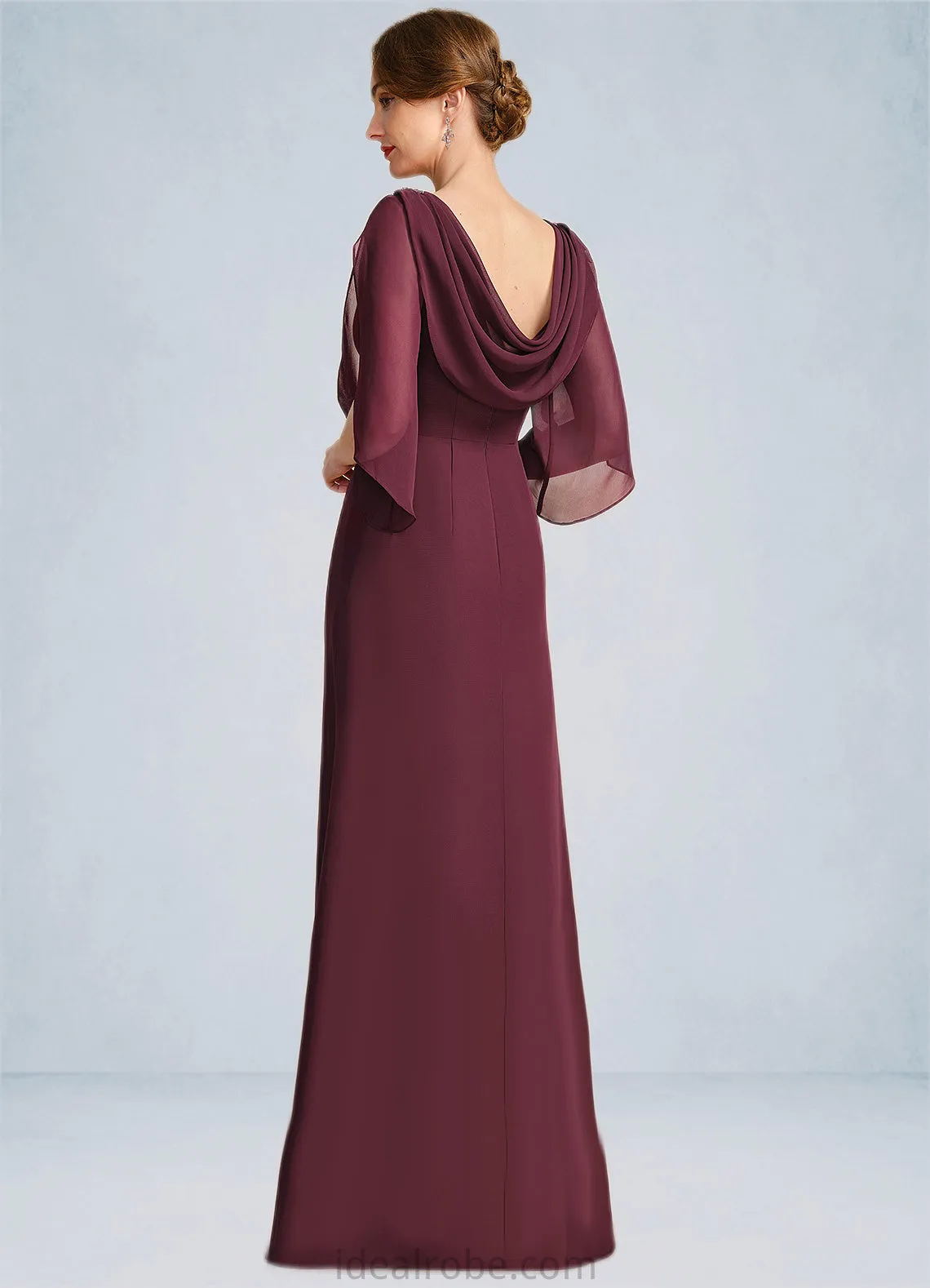 Penelope Sheath/Column Scoop Floor-Length Chiffon Mother of the Bride Dress With Beading Pleated STKP0021708