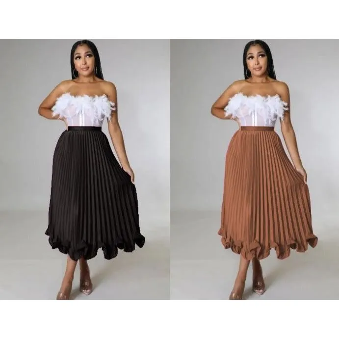 Pleated high Waisted Ruffle Skirt