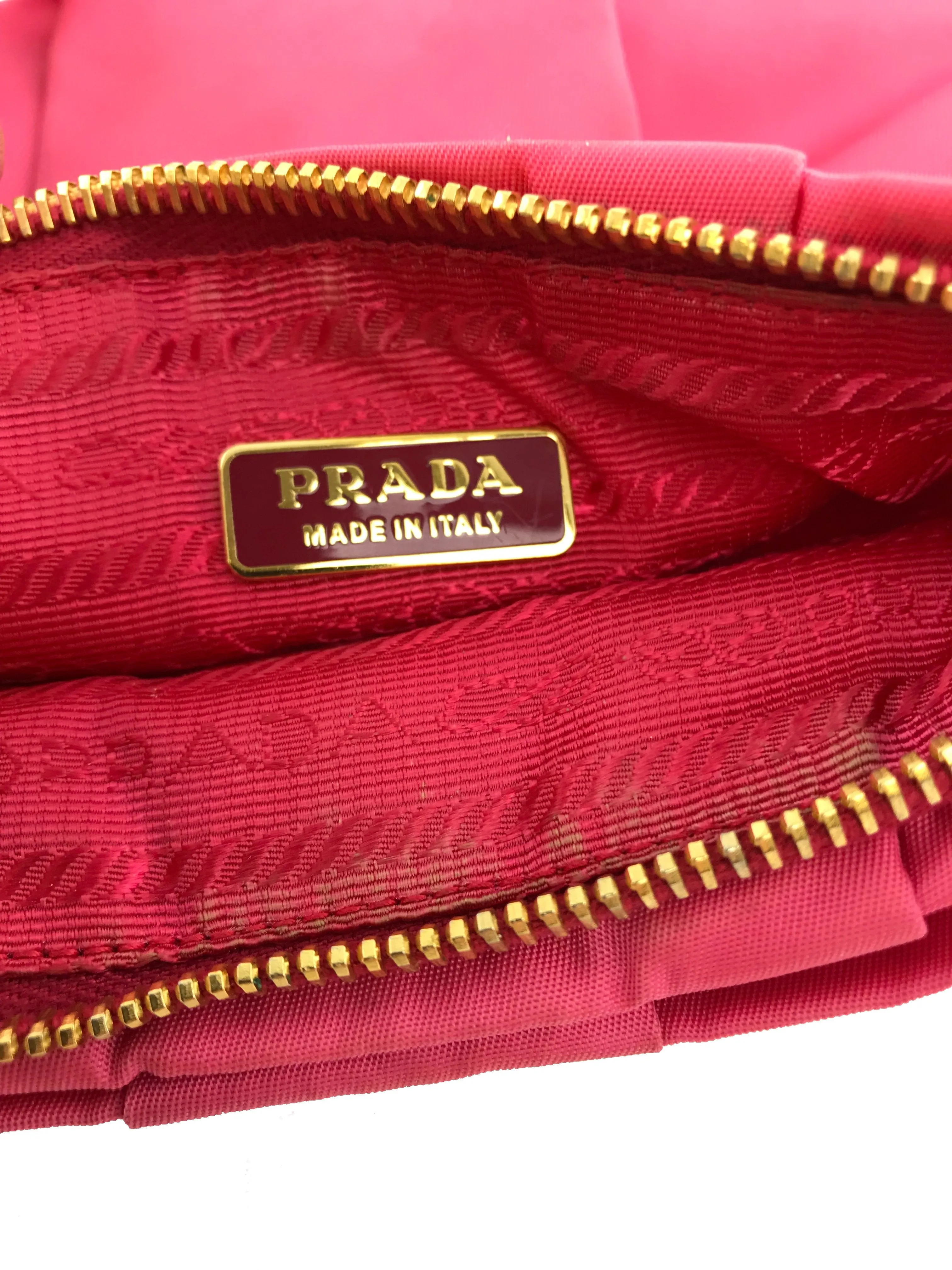 Prada Zip-Top Pleated Satin Wristlet