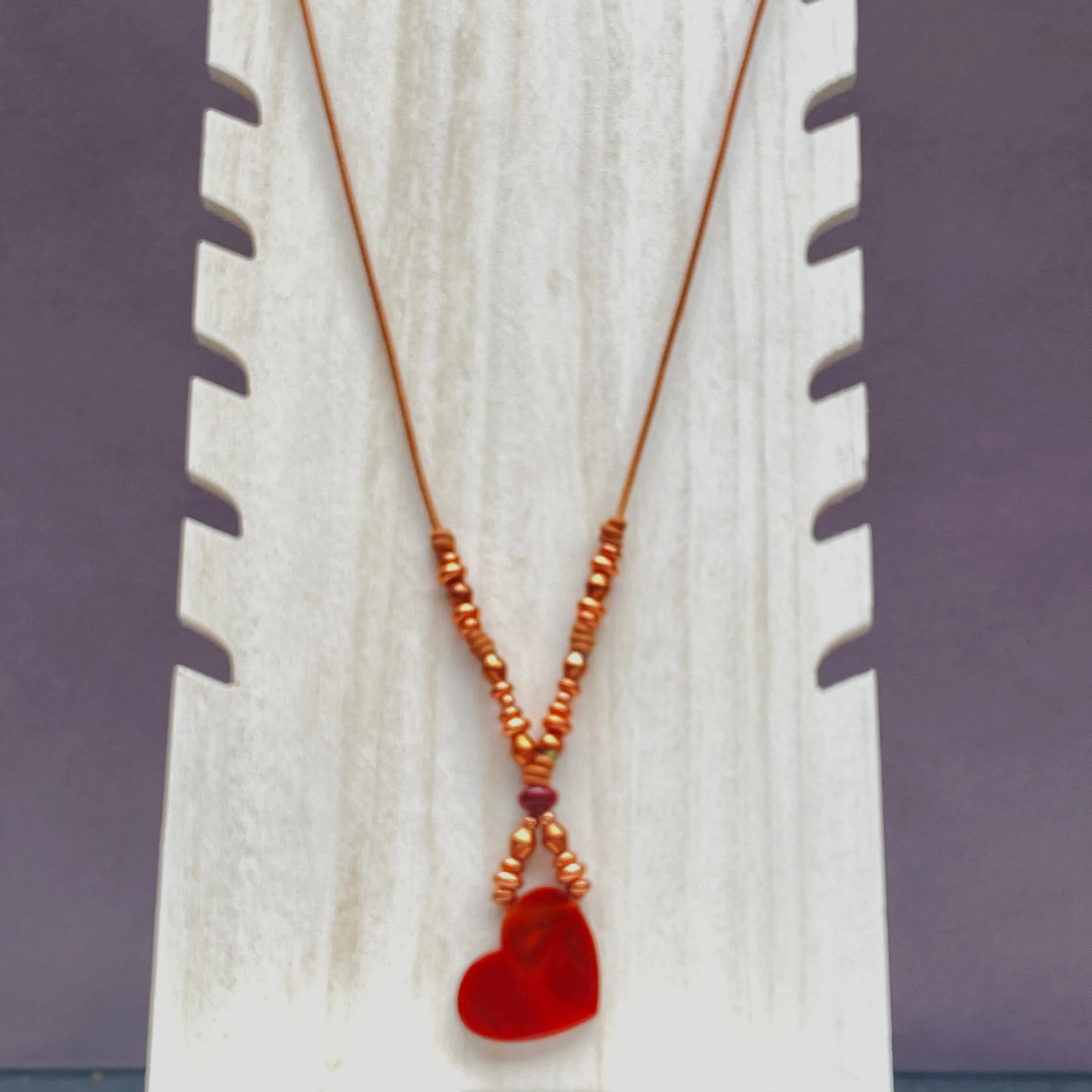 Red Agate gemstone Heart, Red Jasper, and Copper Boho Leather Necklace