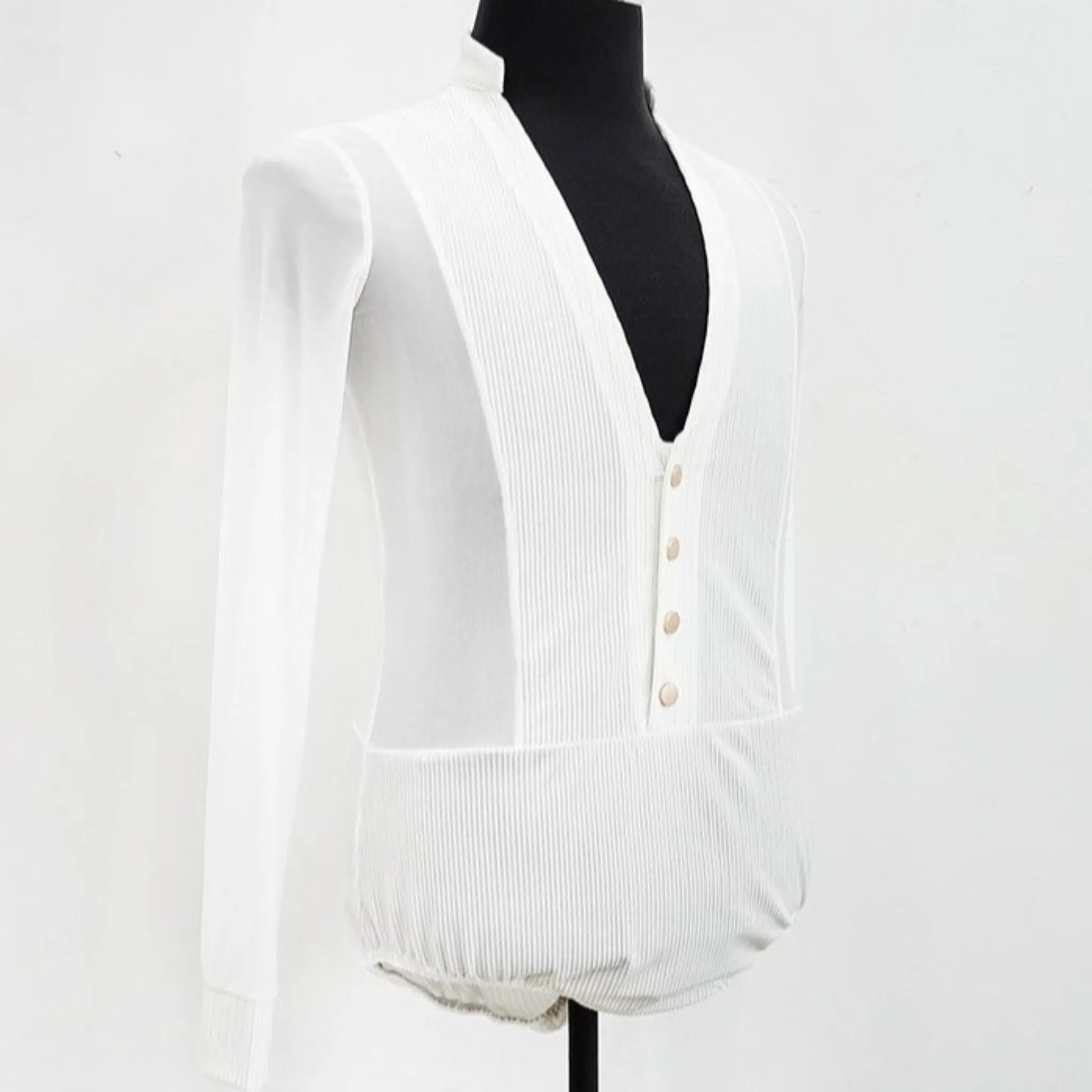 Refined Latin Dance Shirt with Four Buttons | White / Black | BY349