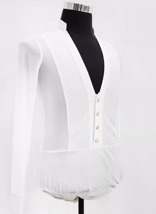 Refined Latin Dance Shirt with Four Buttons | White / Black | BY349