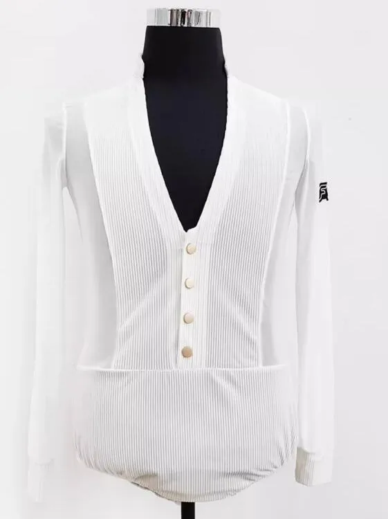 Refined Latin Dance Shirt with Four Buttons | White / Black | BY349