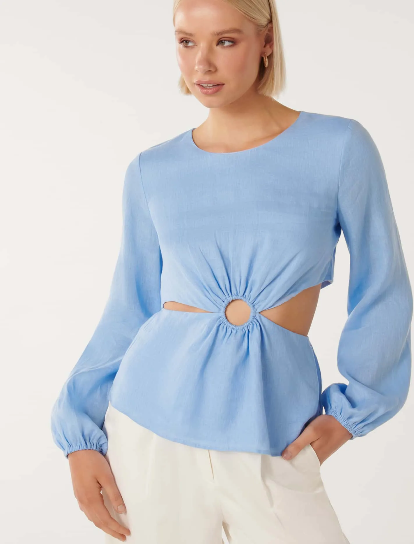 Ria Ring Detail Cutout Linen Top