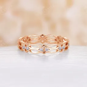 Round Cut Moissanite Celtic Full Eternity Wedding Band Rose Gold