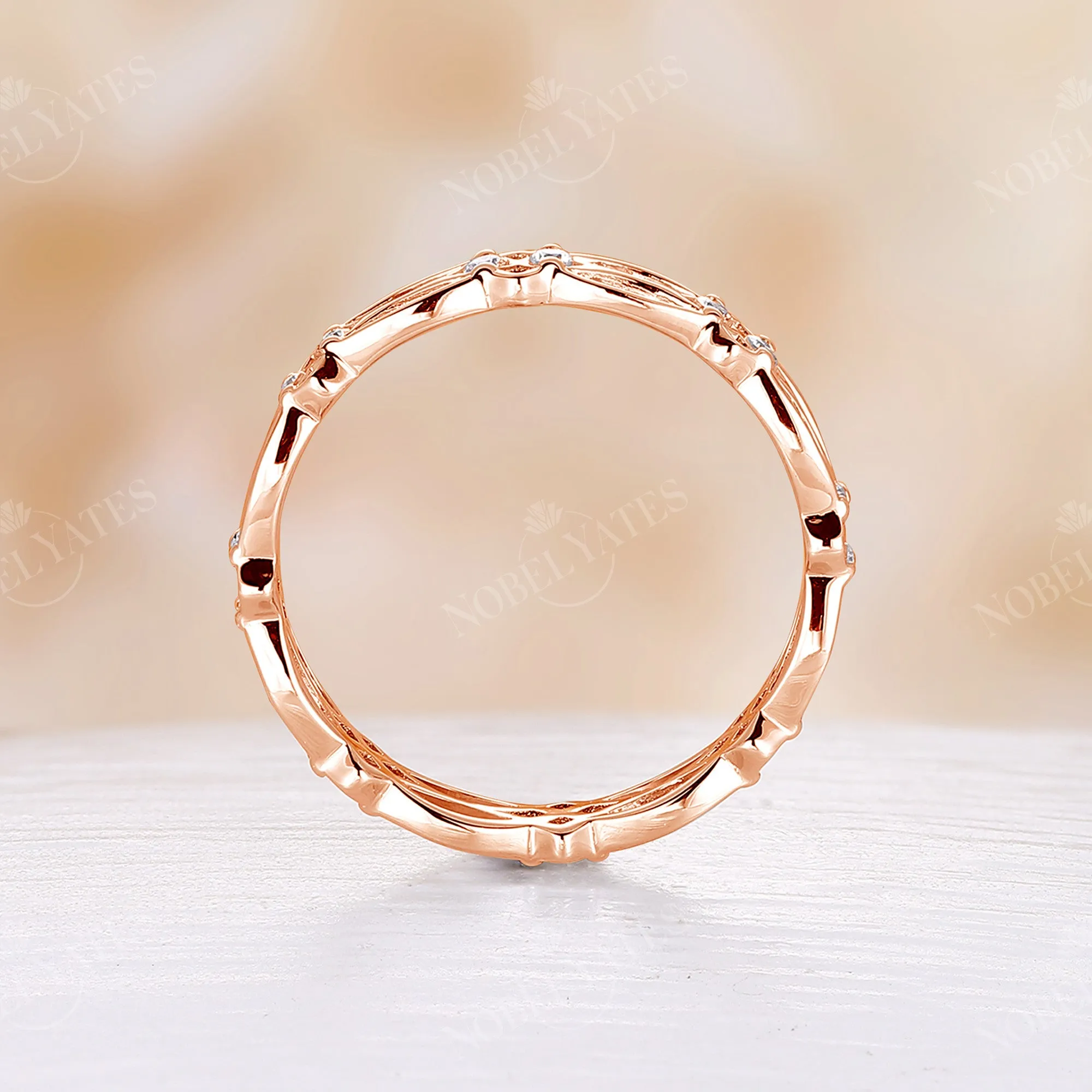 Round Cut Moissanite Celtic Full Eternity Wedding Band Rose Gold