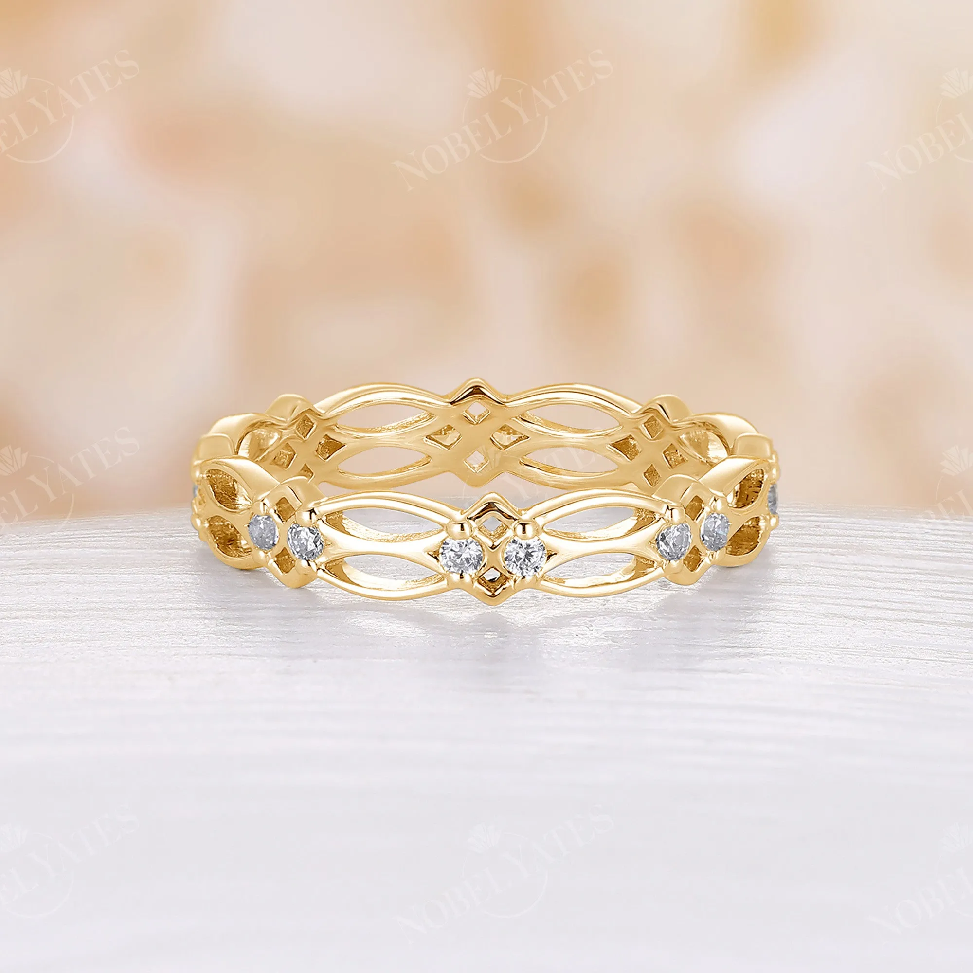 Round Cut Moissanite Celtic Full Eternity Wedding Band Rose Gold