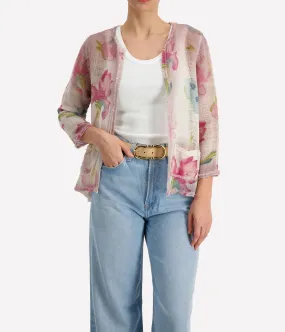 Round Neck Jacket w Lily Print in English Rose