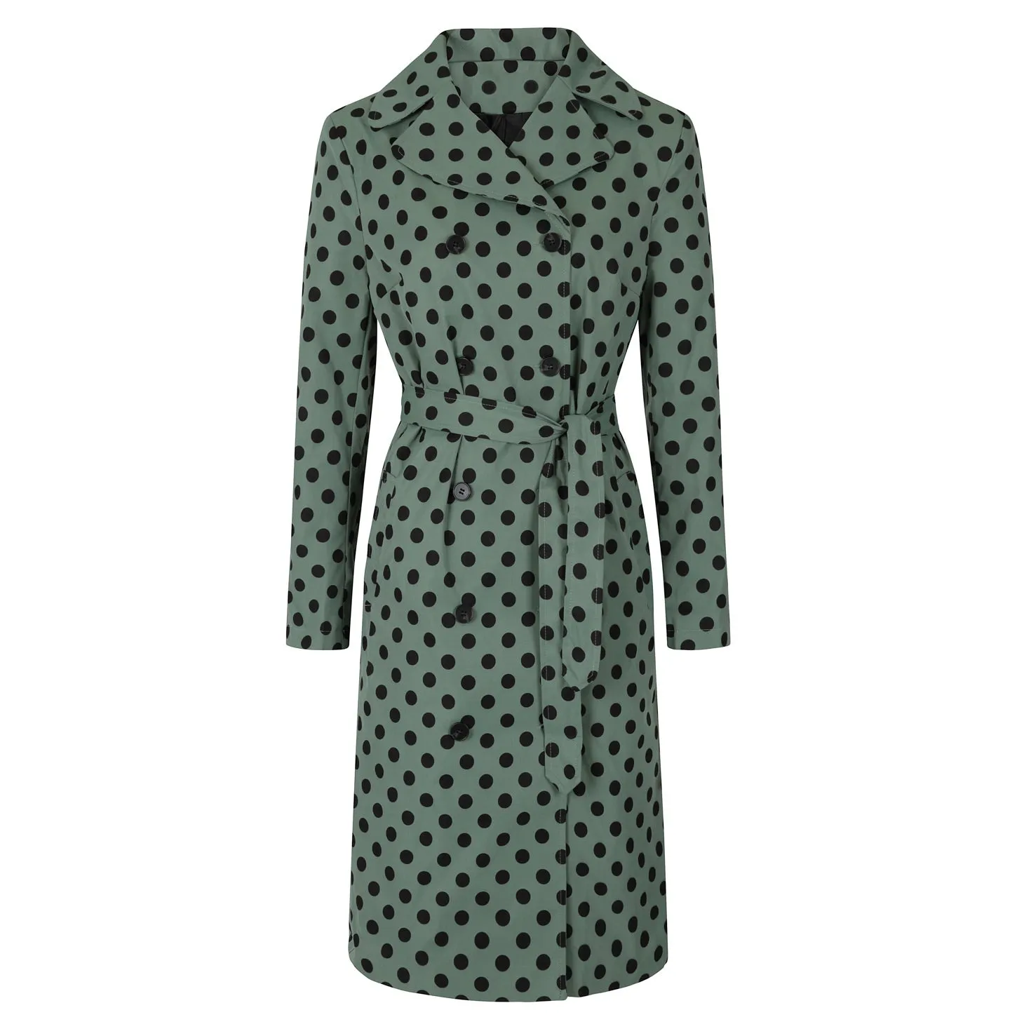 Sage Green and Black Polka Dot Trench Coat Jacket